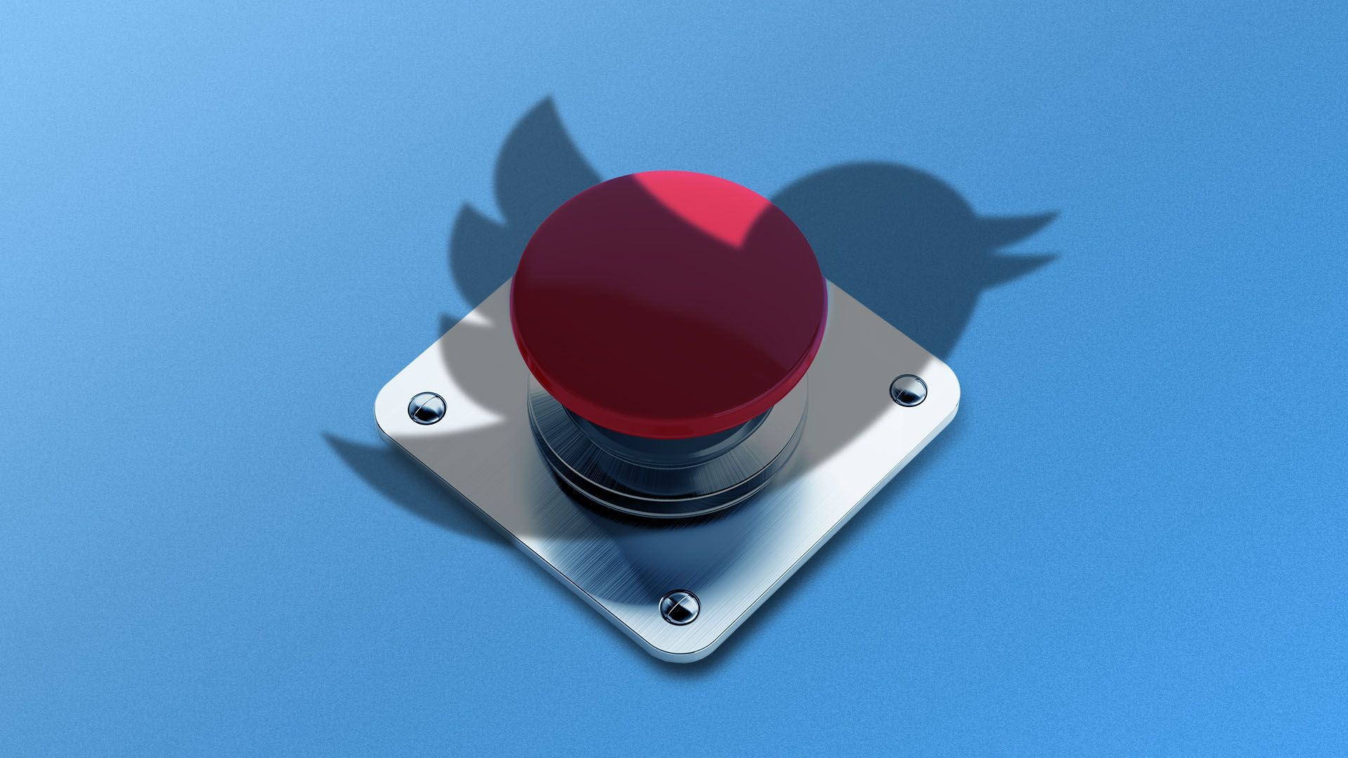 Illustration of the shadow of the Twitter bird logo over a big red button