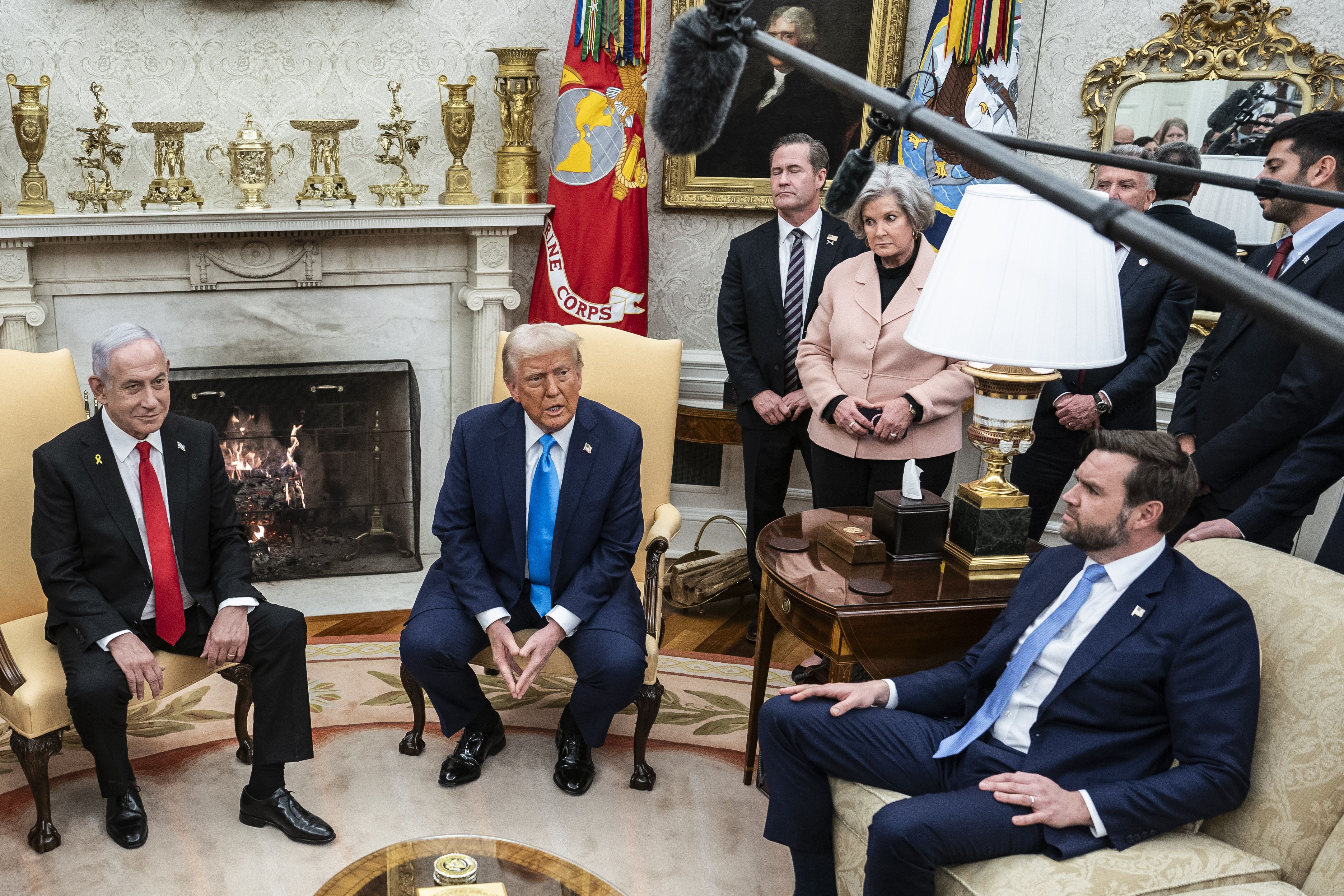 Vice President JD Vance in the Oval Office with Israeli Prime Minister Benjamin Netanyahu and President Trump. 