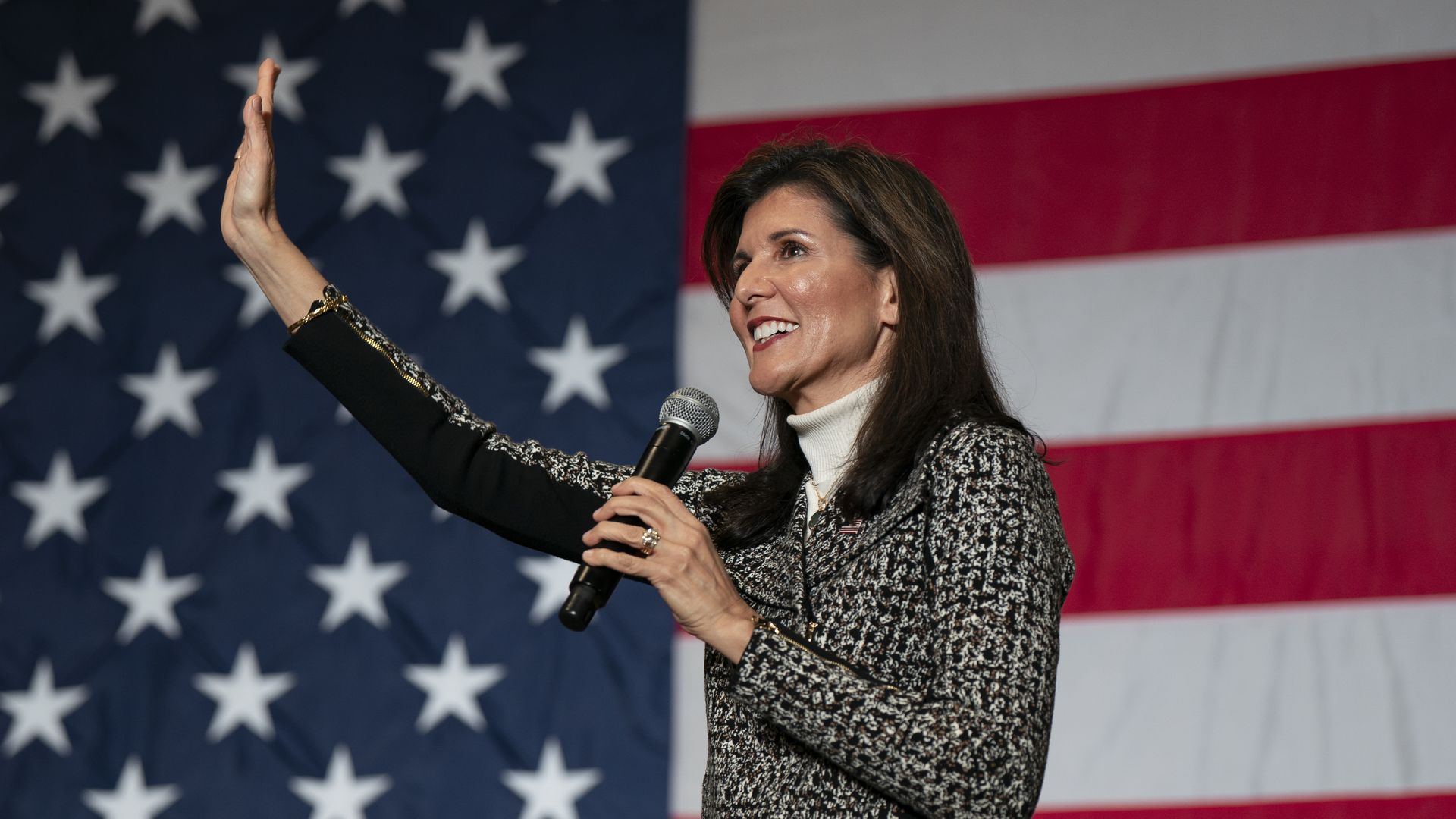 Republican presidential hopeful and former UN Ambassador Nikki Haley speaks at a rally on January 28, 2024 in Conway, South Carolina