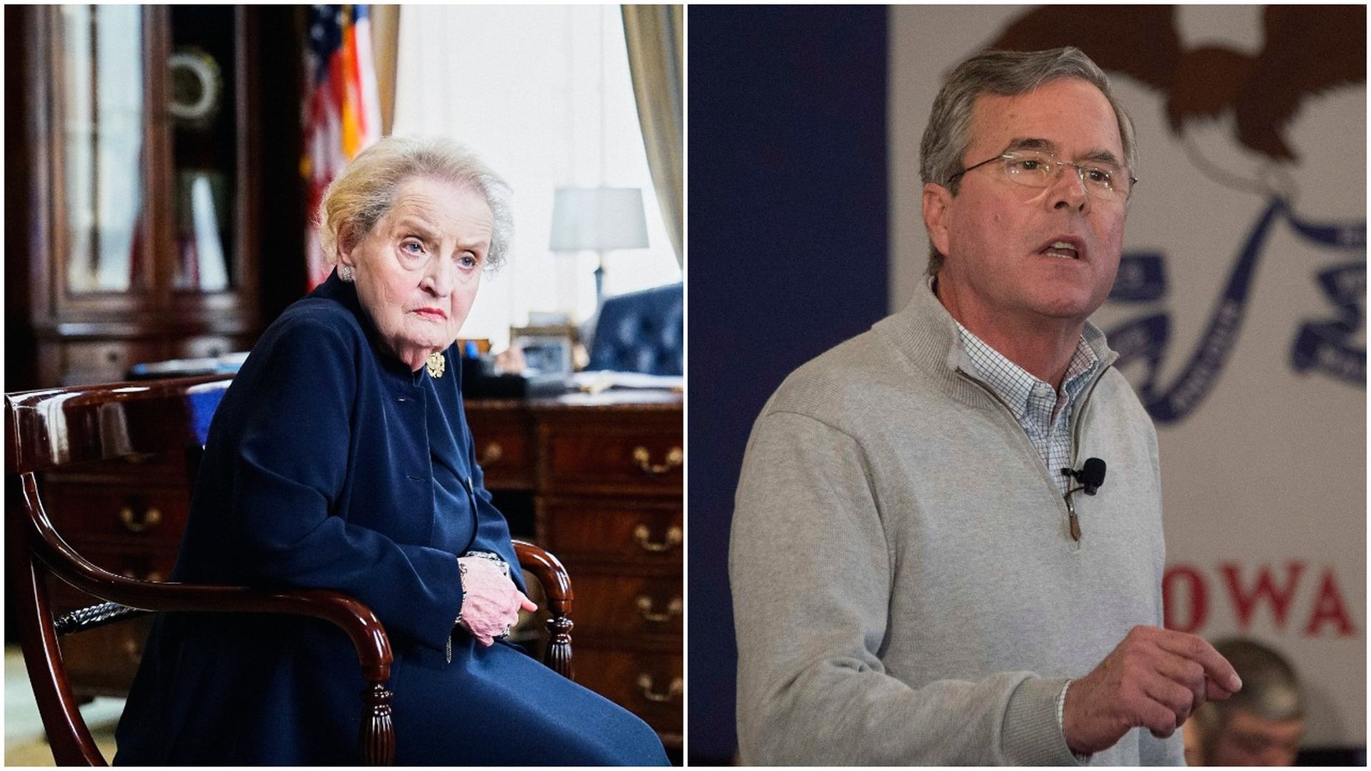 Combination photos of Madeleine Albright, secretary of state in the Clinton administration, and former Florida Gov. Jeb Bush. 