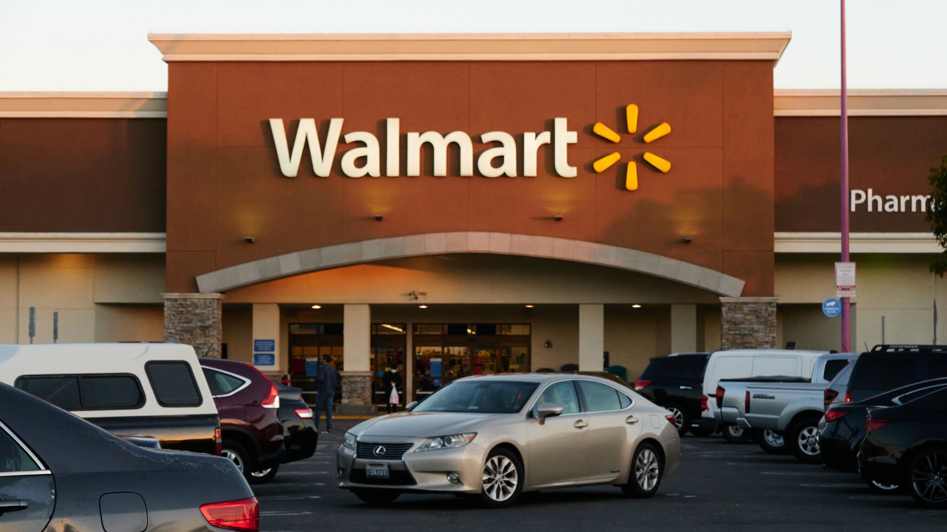 Walmart store front, parking lot