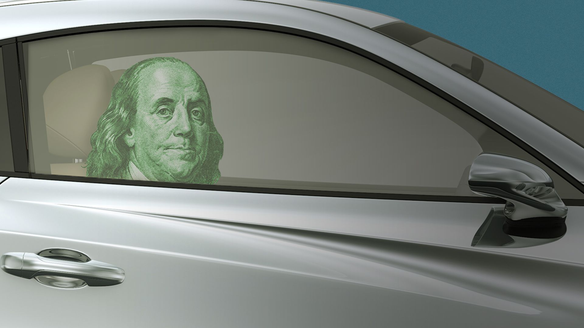 Illustration of Ben Franklin in a sports car.