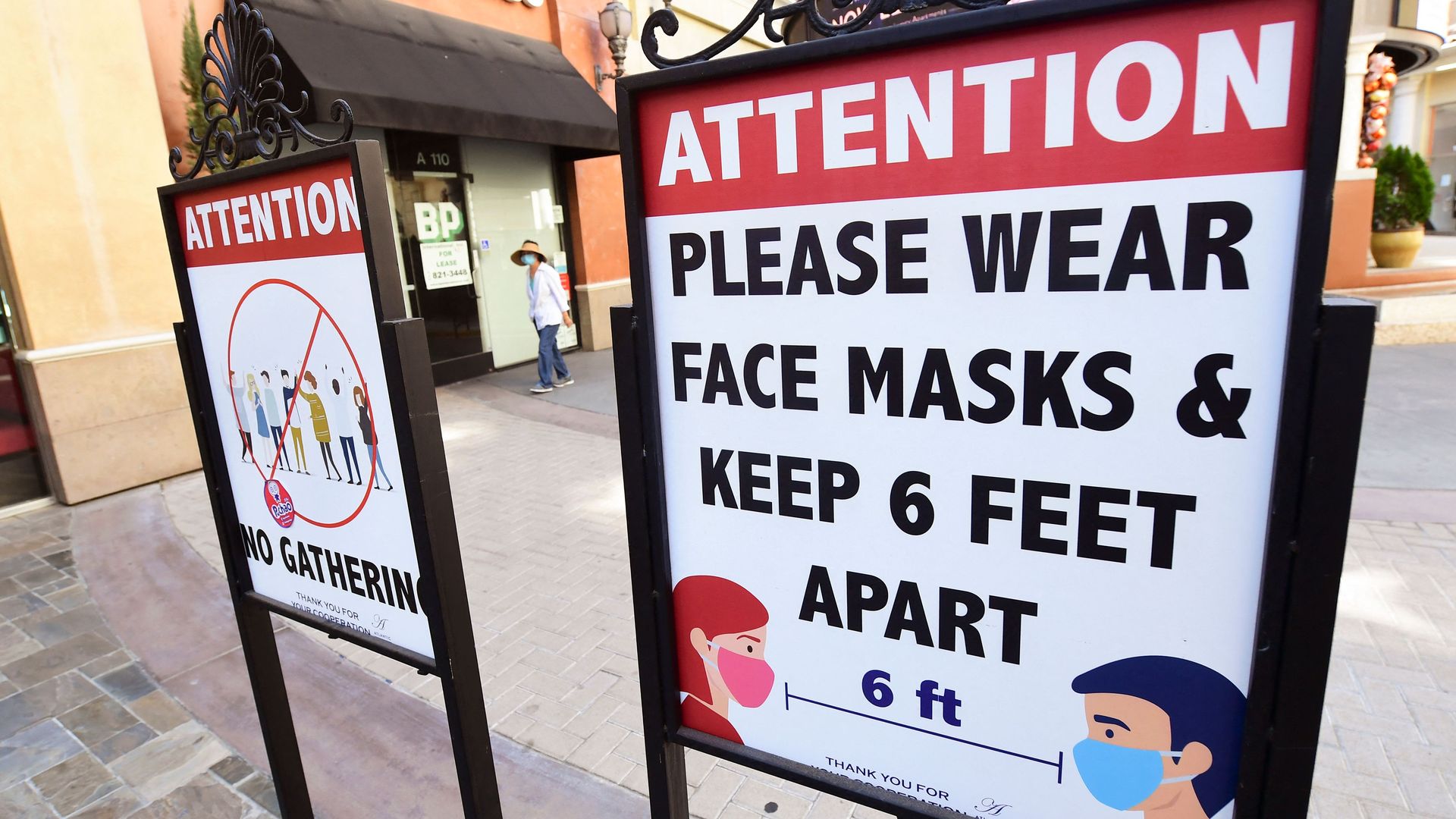 Coronavirus restriction signs in Monterey Park, California, on June 14.