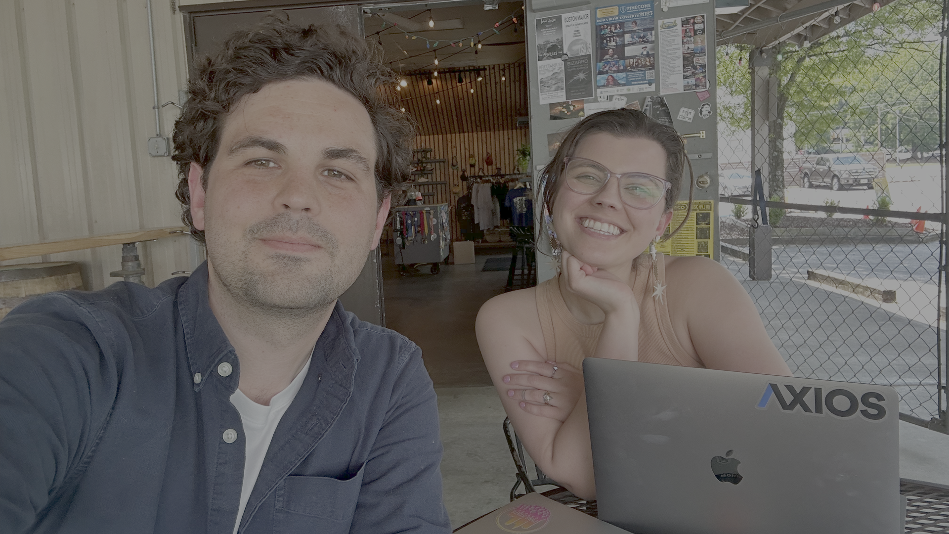 Zach and Lucille pose for a selfie at Pine State Coffee