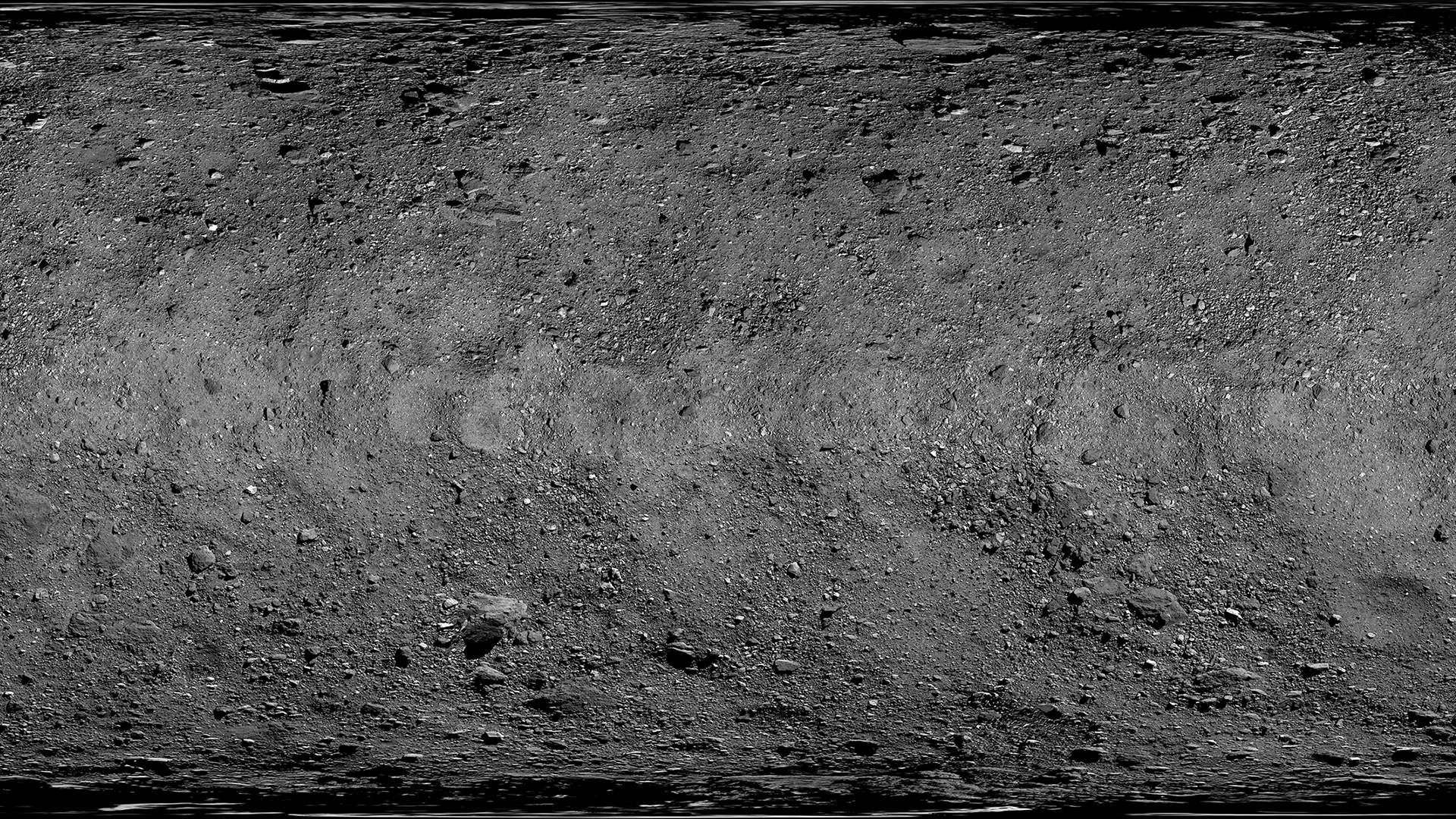 A map of the asteroid Bennu in grey