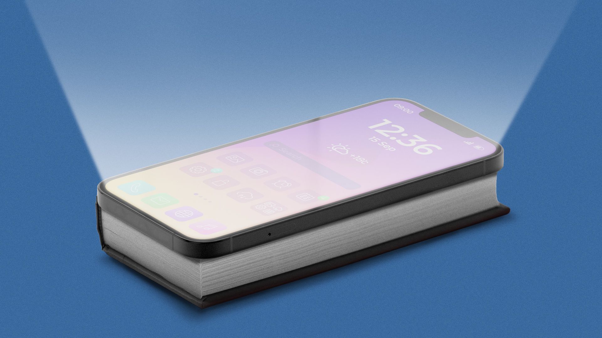 Illustration of a cell phone merged with a book.