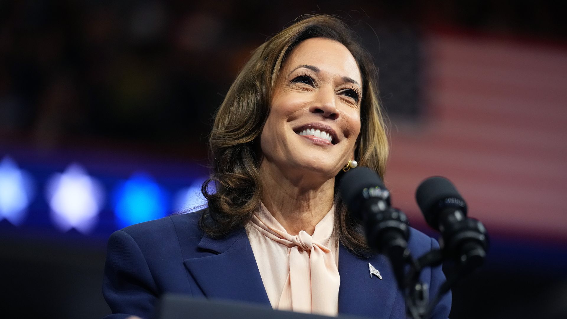 Democratic presidential candidate, U.S. Vice President Kamala Harris speaks during a campaign rally with Democratic vice presidential candidate Minnesota Gov. Tim Walz at the Liacouras Center at Temple University on August 6, 2024 in Philadelphia, Pennsylvania.