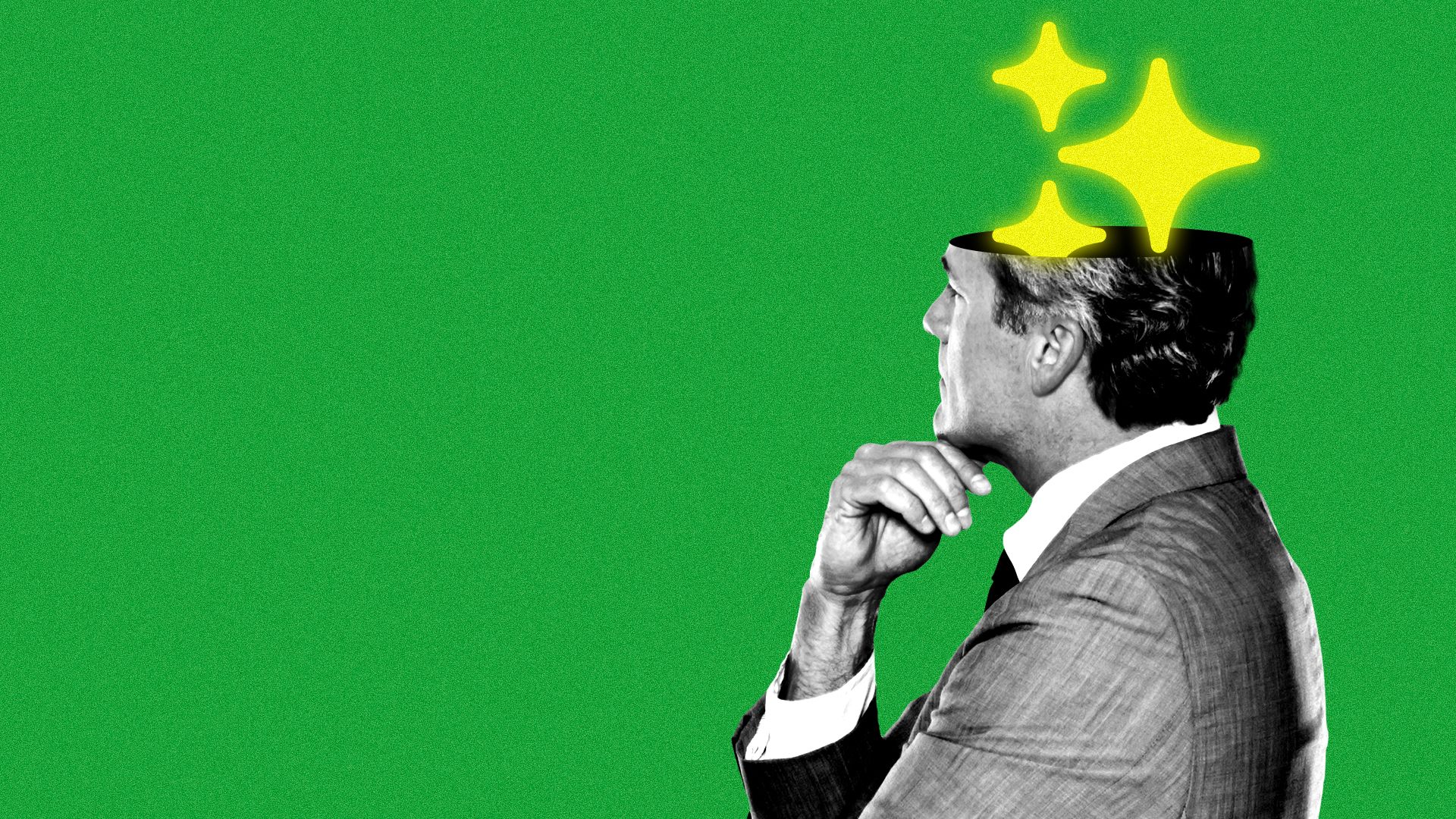 Illustration of a businessman with the AI sparkle emerging from a hole in his head