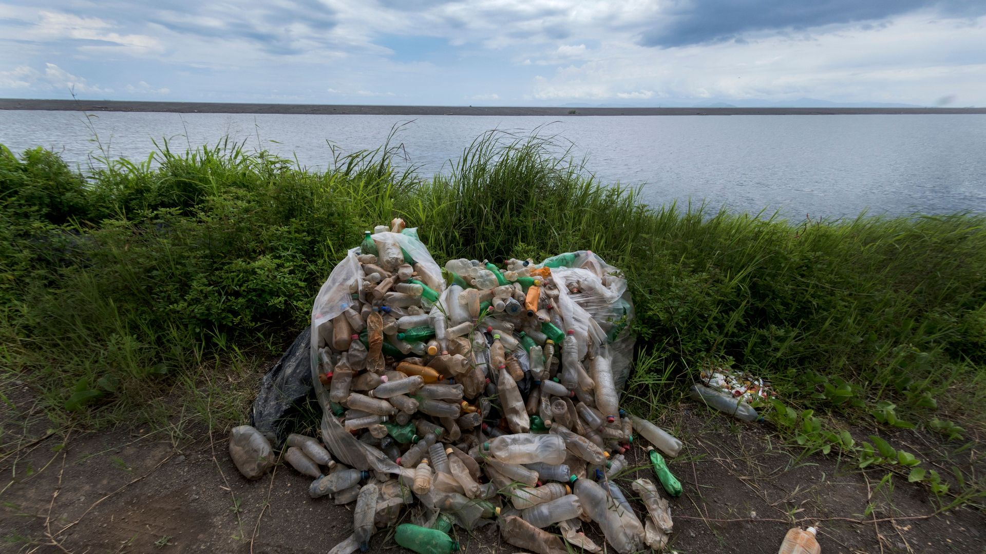 View of collected plastic waste at Guacalillo beach, in Puntarenas, Costa Rica