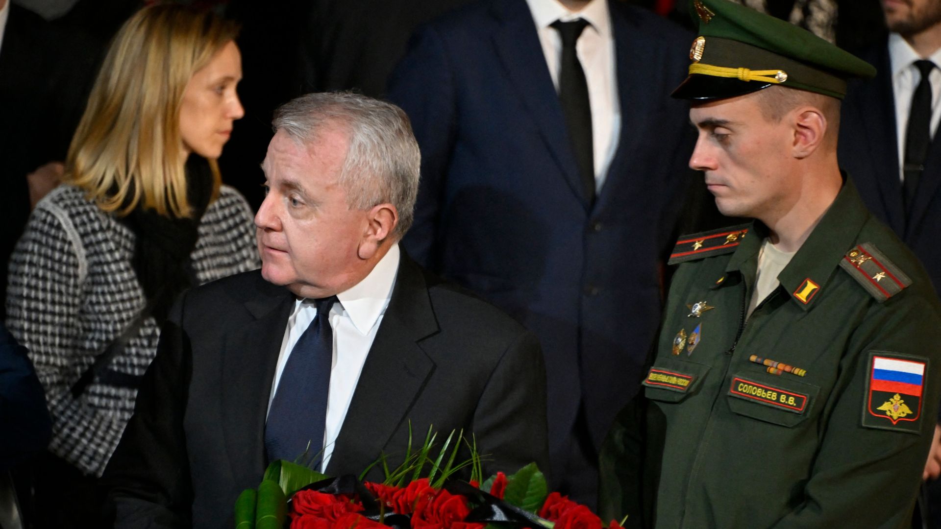 US ambassador to Russia John Joseph Sullivan (L) attends a memorial service for Mikhail Gorbachev, the last leader of the Soviet Union,