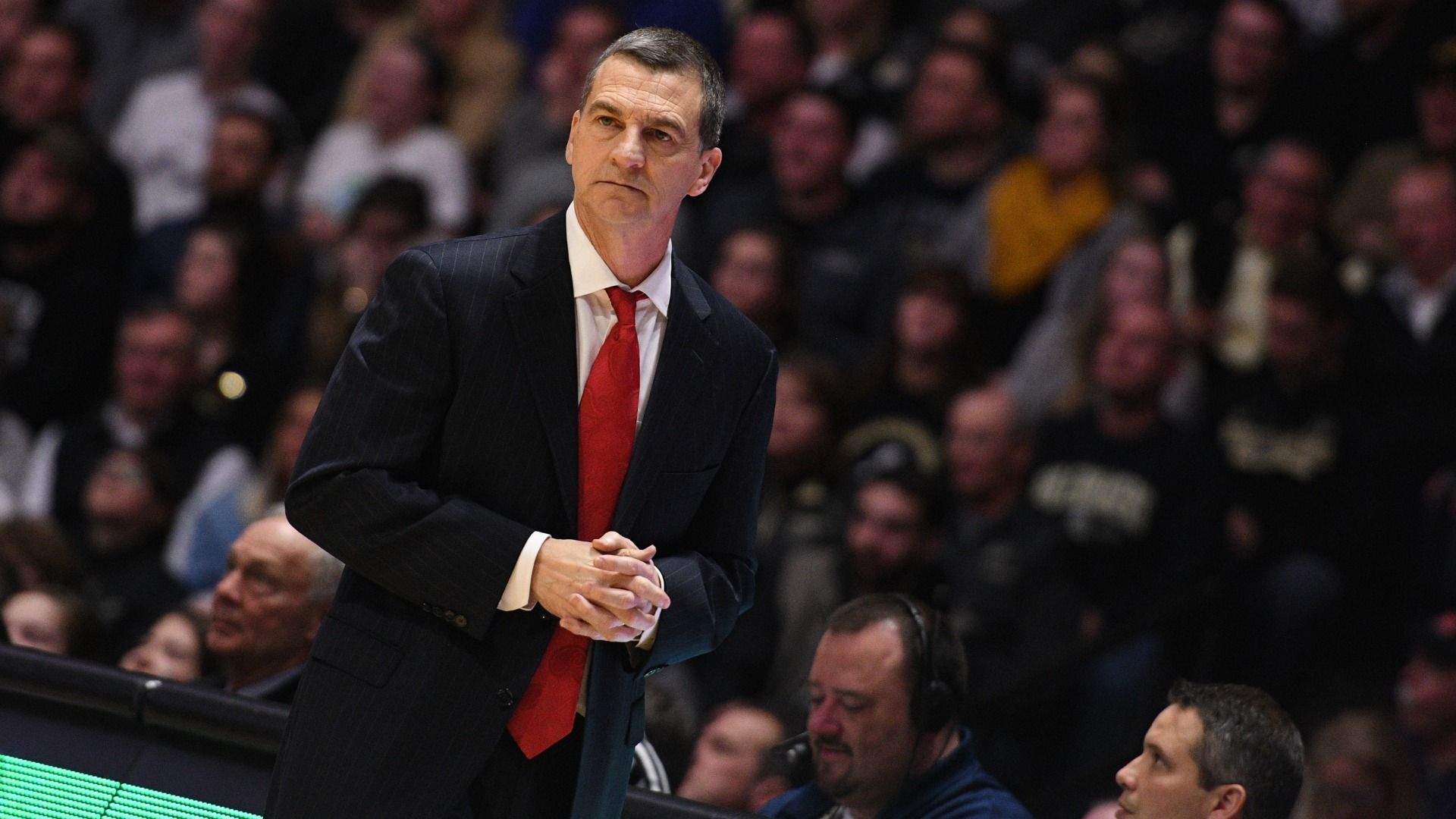 Maryland Terrapins head coach Mark Turgeon looks on during the Big Ten Conference college basketball game between the Maryland Terrapins and the Purdue Boilermakers on January 31, 2018, at Mackey Arena in West Lafayette, Indiana. 