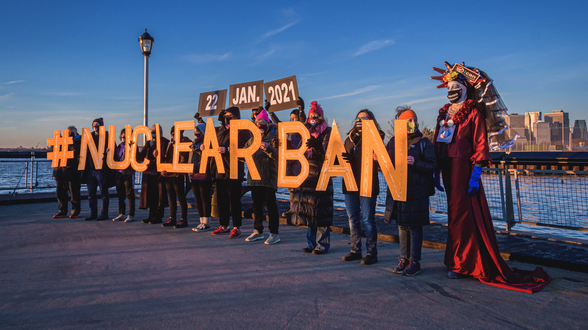 Photo of protesters for the nuclear weapons ban treaty