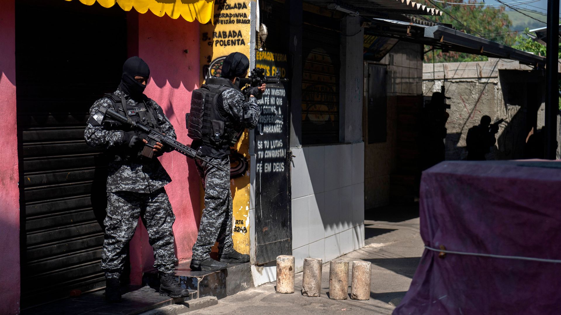 Civil Police officers take part in an operation against alleged drug traffickers at the Jacarezinho favela in Rio de Janeiro, Brazil, on May 06, 2021