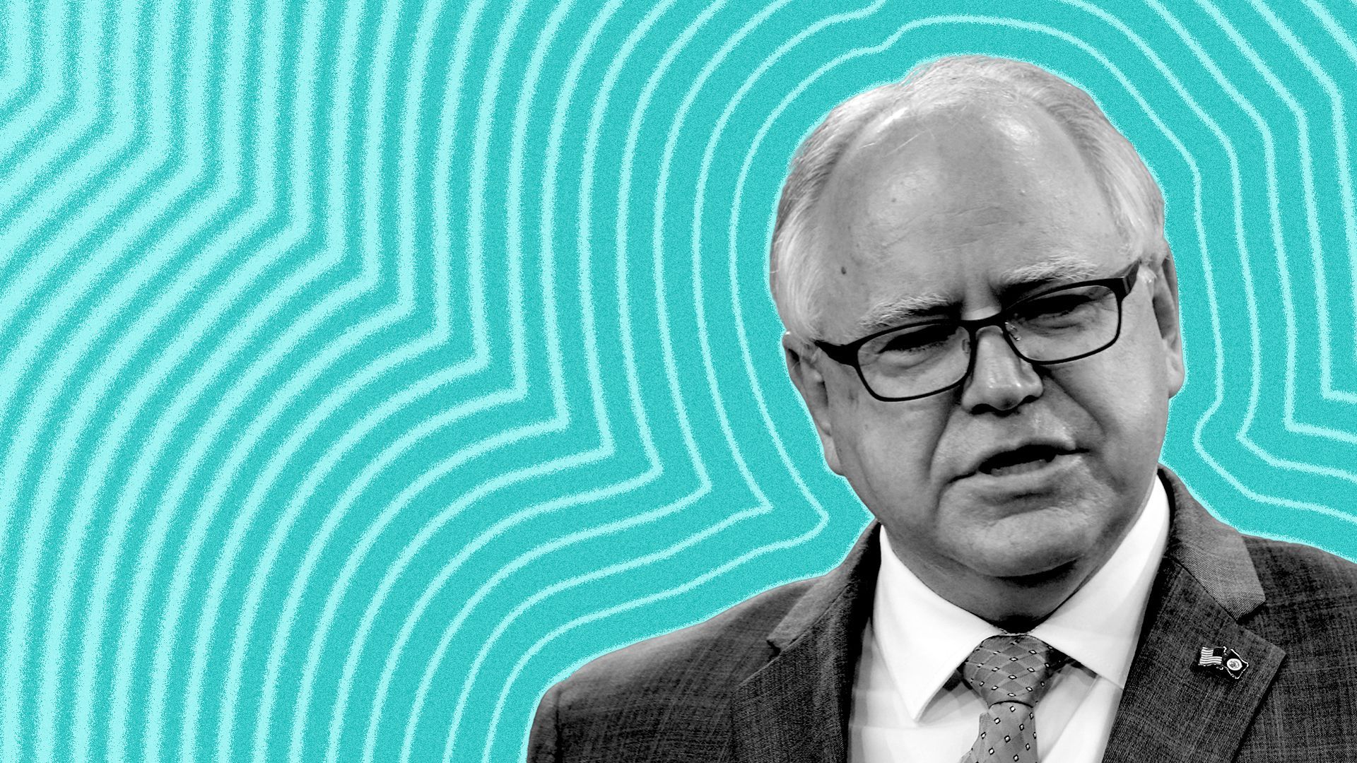 Photo illustration of Minnesota Governor Tim Walz with lines radiating from him. 