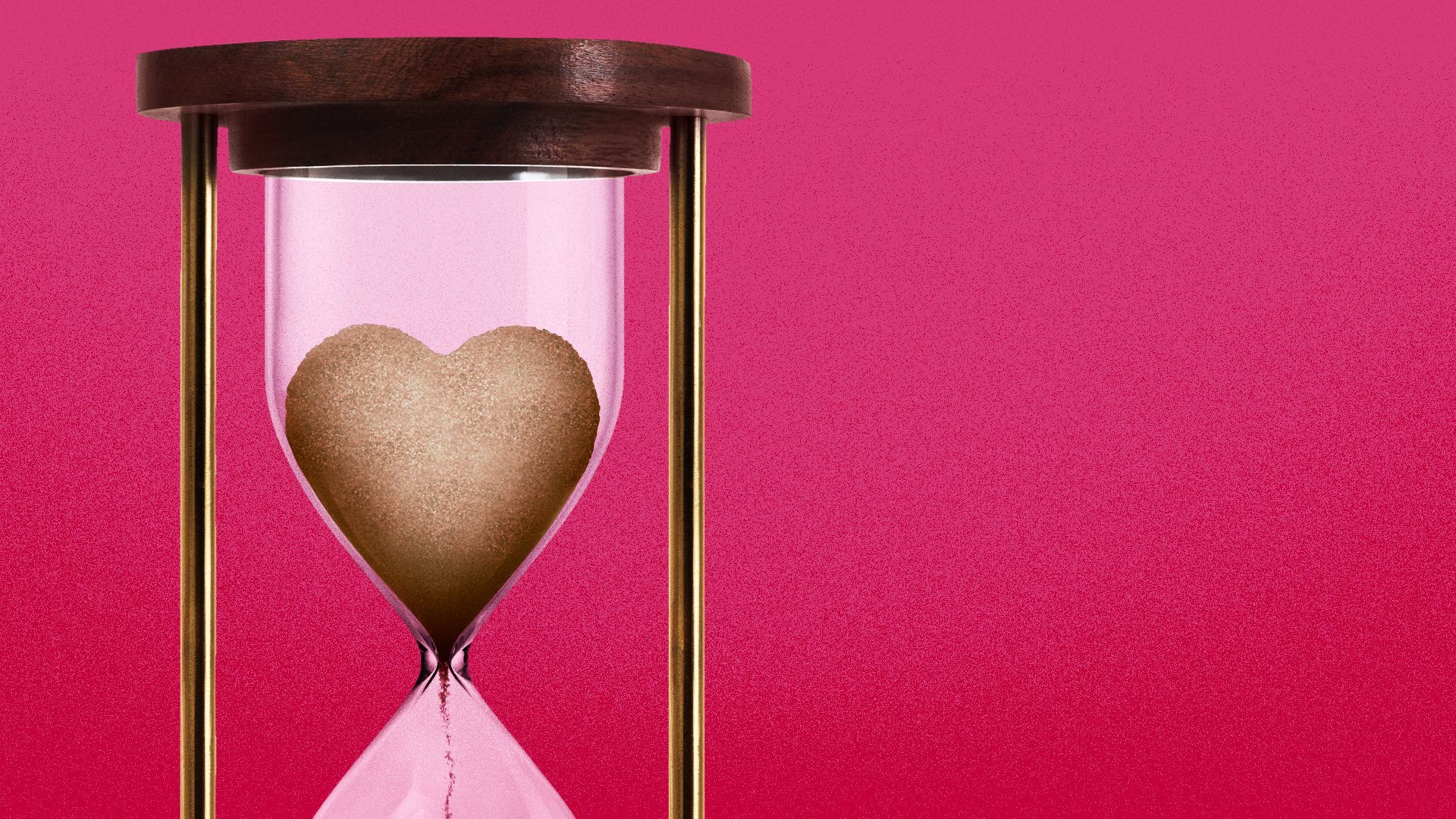 Illustration of an hourglass with the sand shaped like a heart.