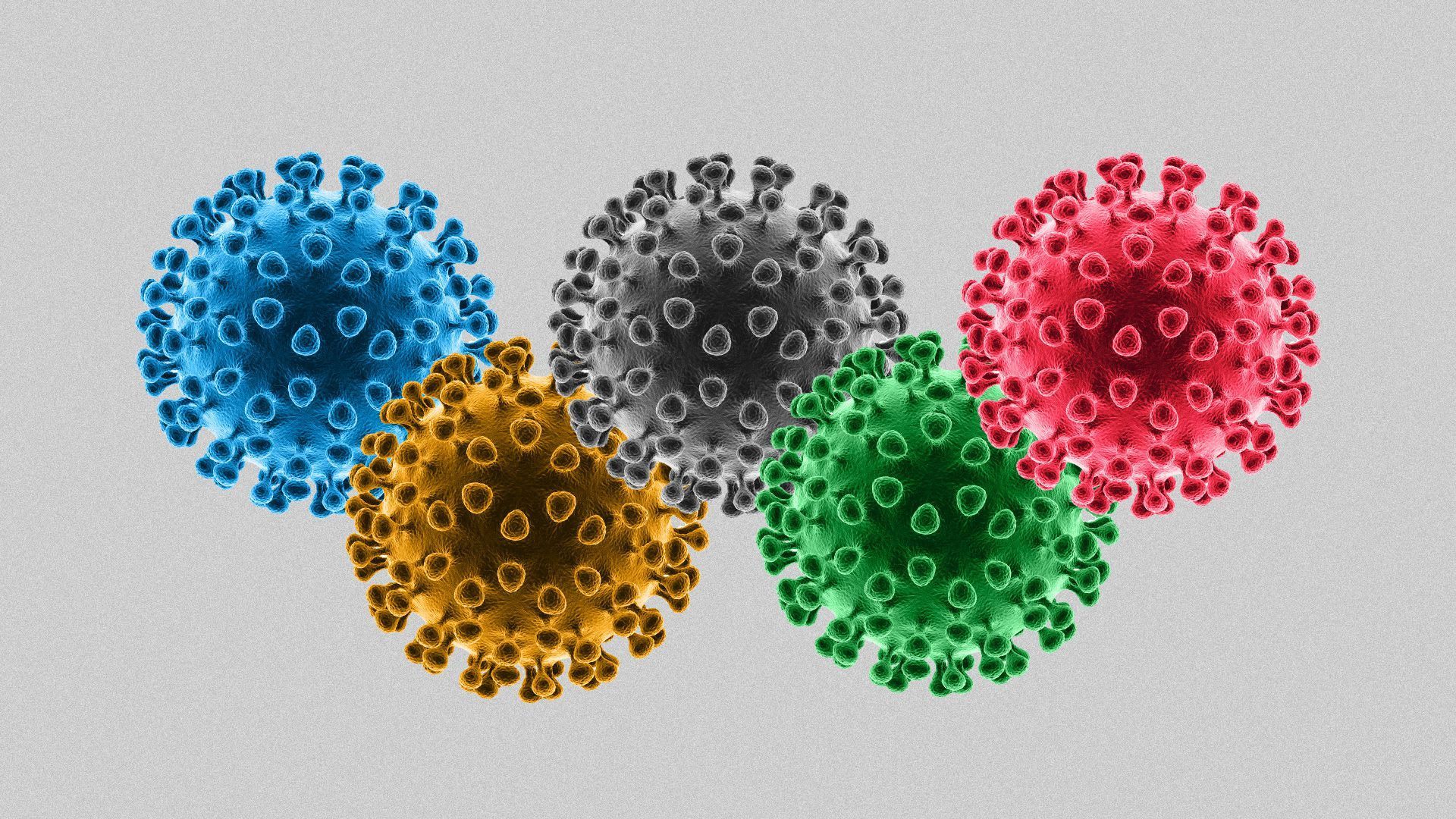 Illustration of virus cells in the shape of Olympic rings