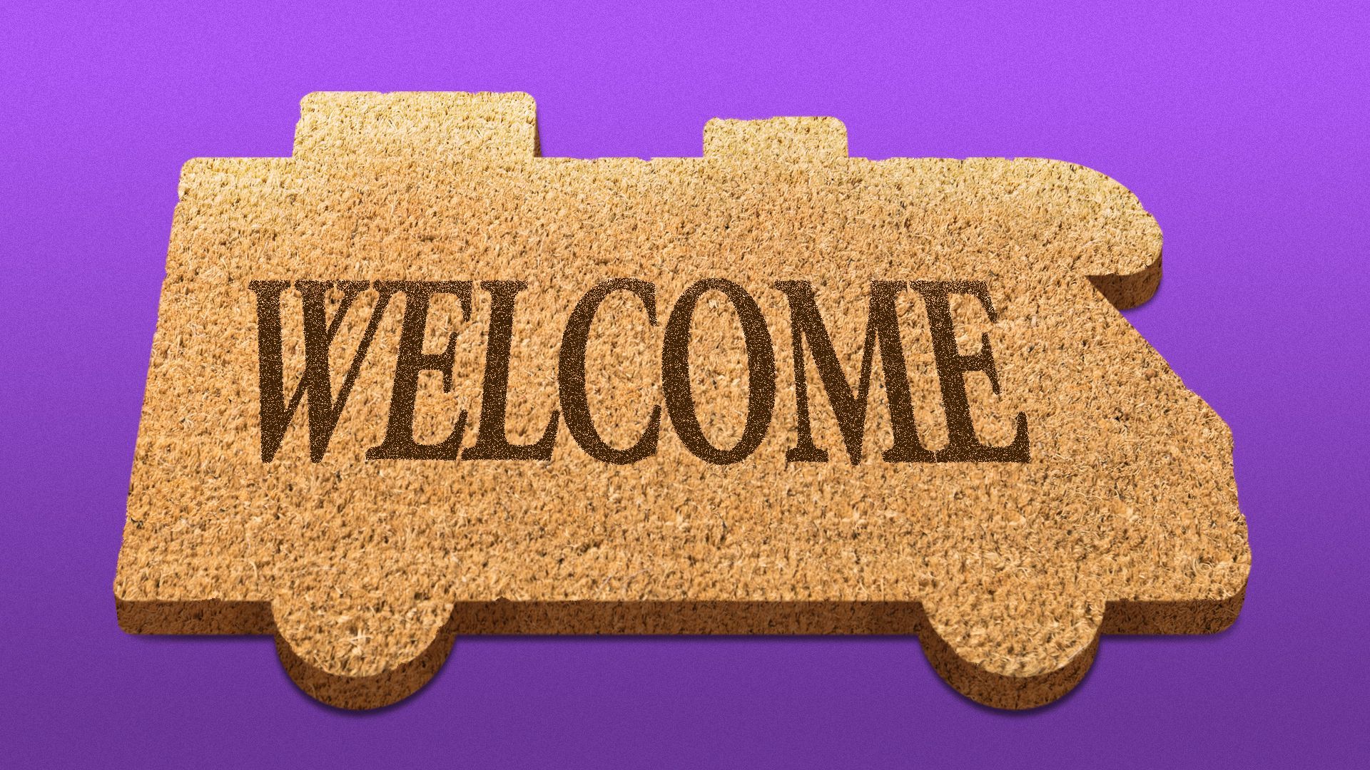 Illustration of a welcome mat in the shape of an RV