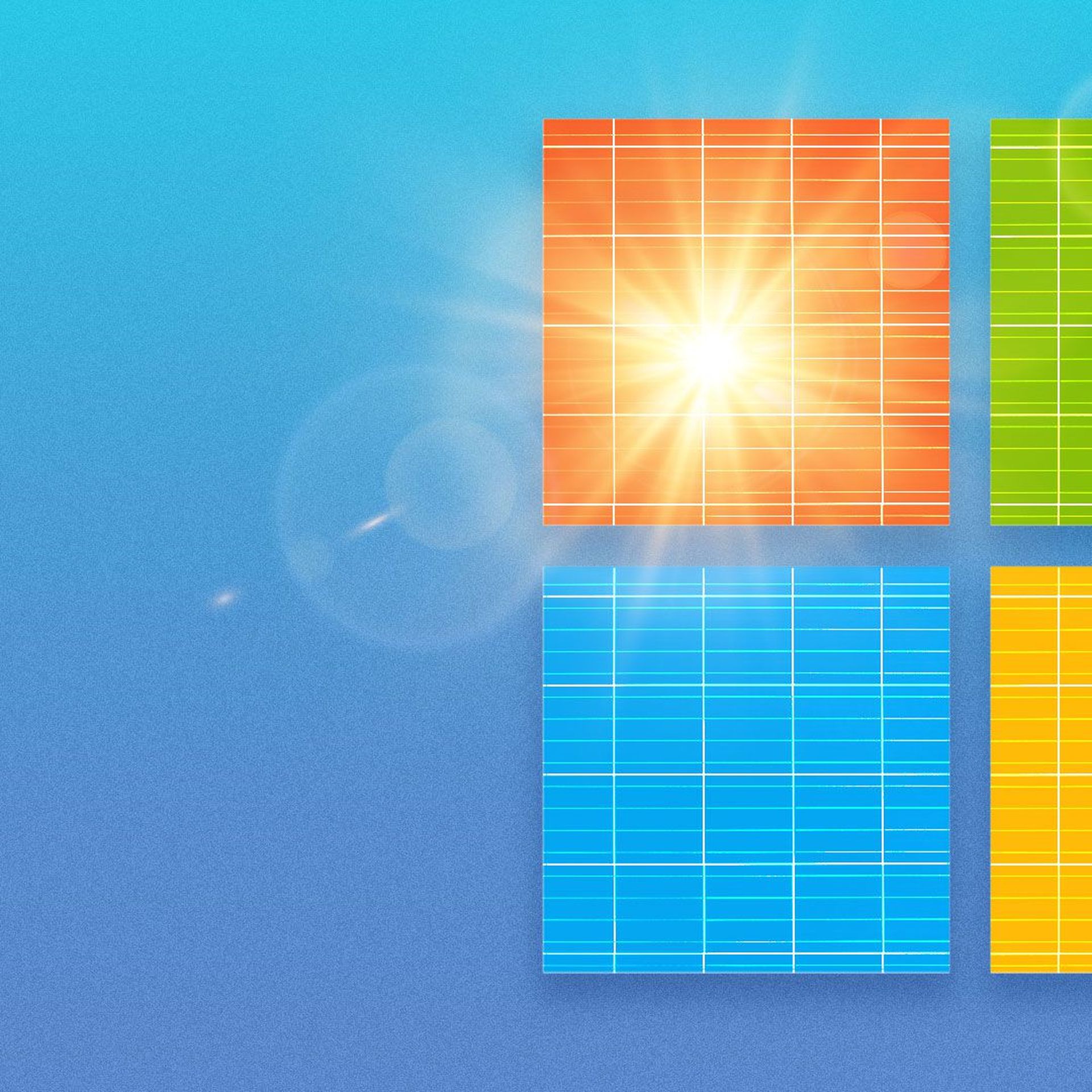 Illustration of solar panels in the shape of the Microsoft logo.