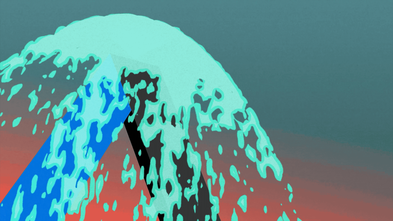 Animated illustration of a water fountain shaped like an Axios A logo.