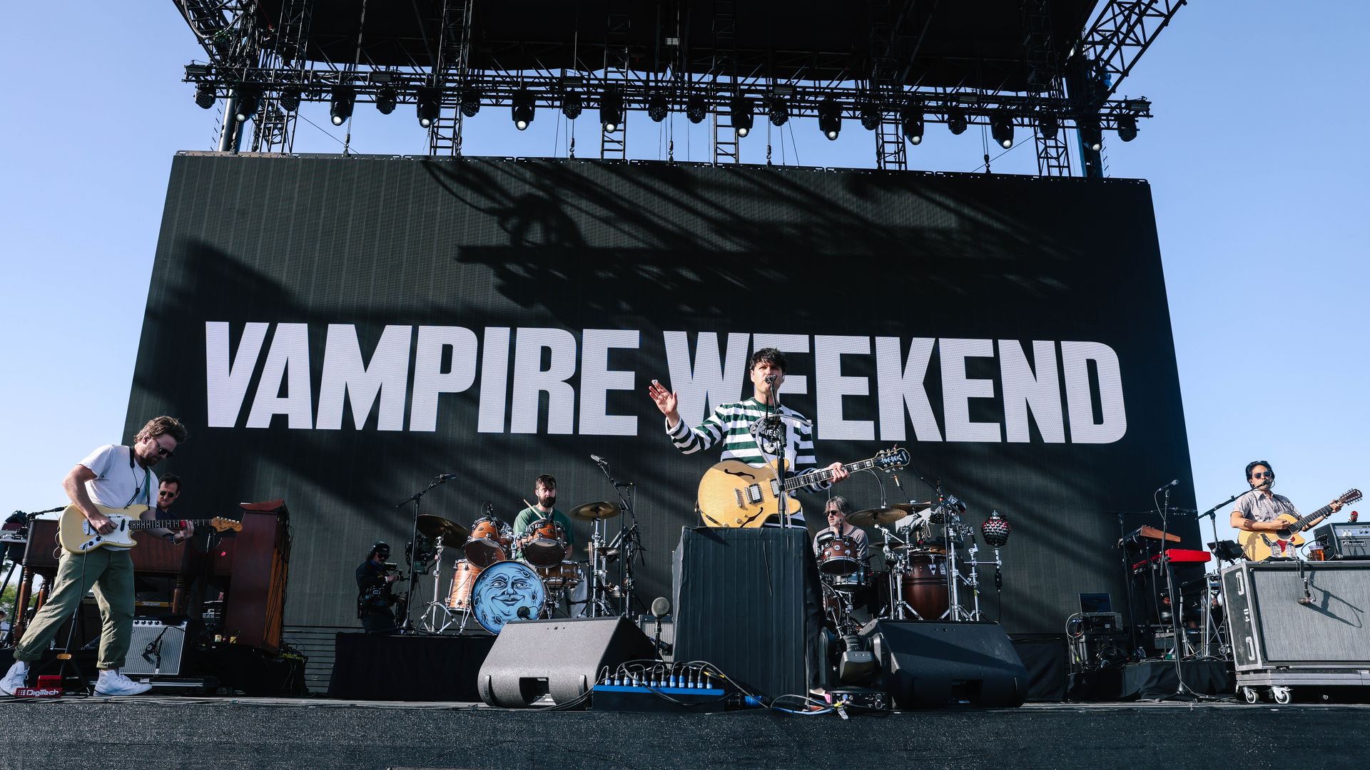 Indio, CA - April 13: Vampire Weekend performs during the Coachella Valley Music and Arts Festival on Saturday, April 13, 2024 in Indio, CA. (Dania Maxwell / Los Angeles Times via Getty Images)