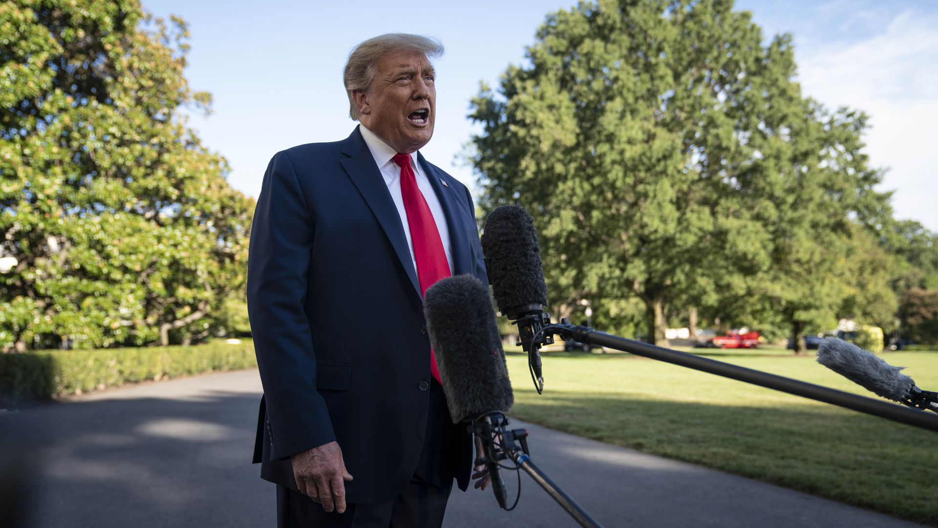 President Trump speaking prior to his departure from the White House on Sept. 19.