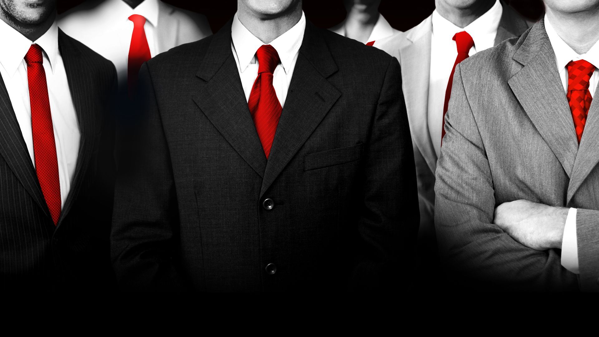 Illustration of a group of people in business attire all wearing red ties