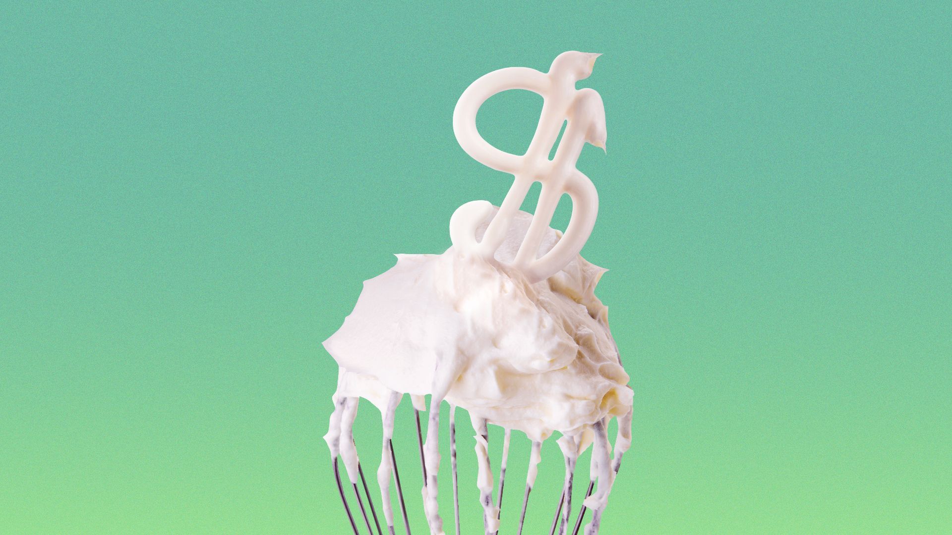 Illustration of a whisk with a dollar sign-shaped dollop of whipped cream.