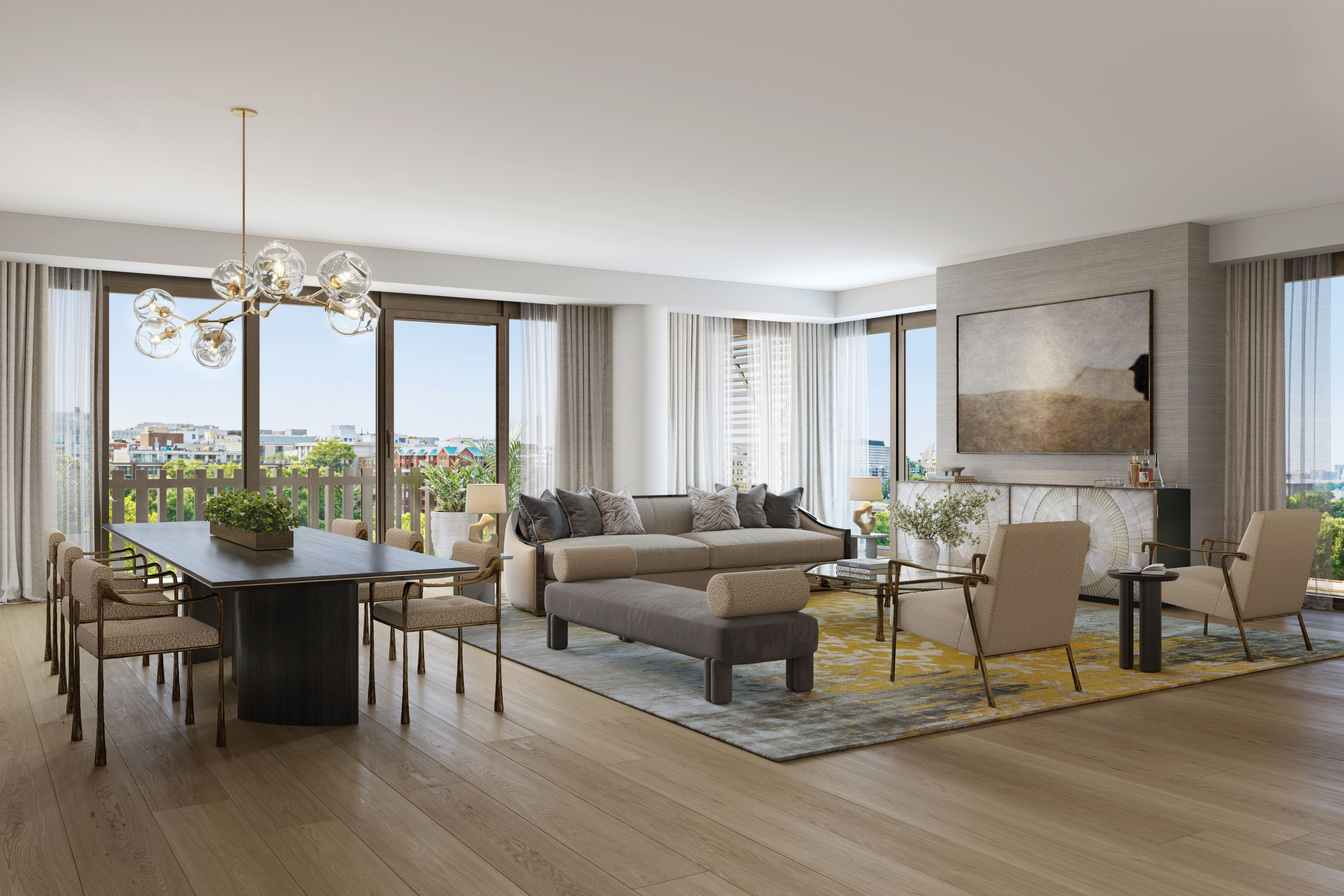 An architectural rendering of the inside of an apartment. 