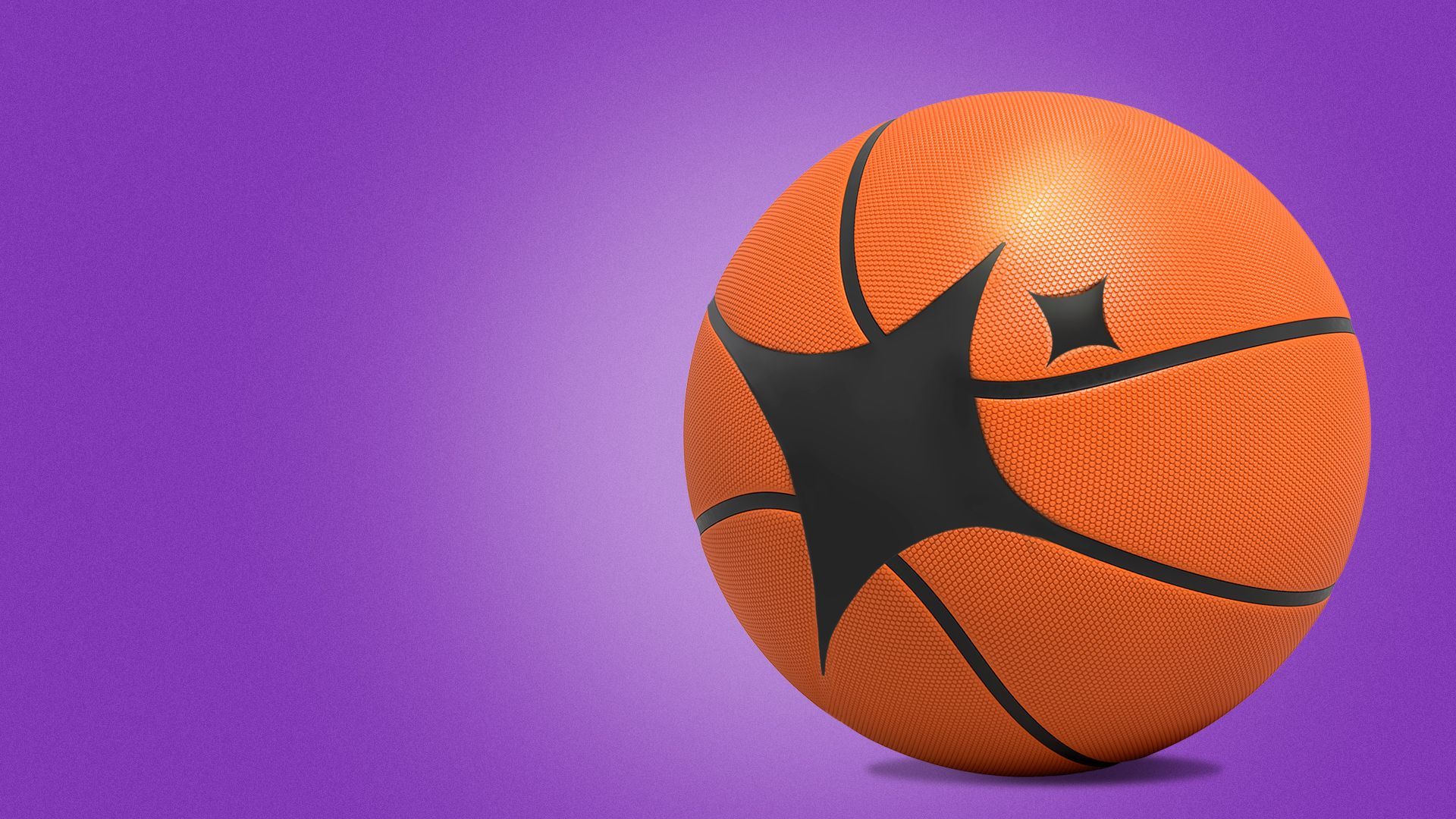 Illustration of the A.I. sparkle icons printed on a basketball.