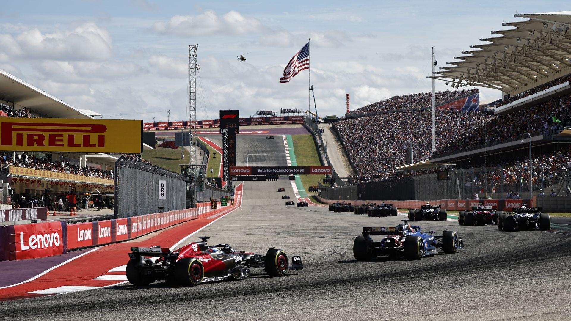 F1 vehicles on the Austin Circuit of the Americas track