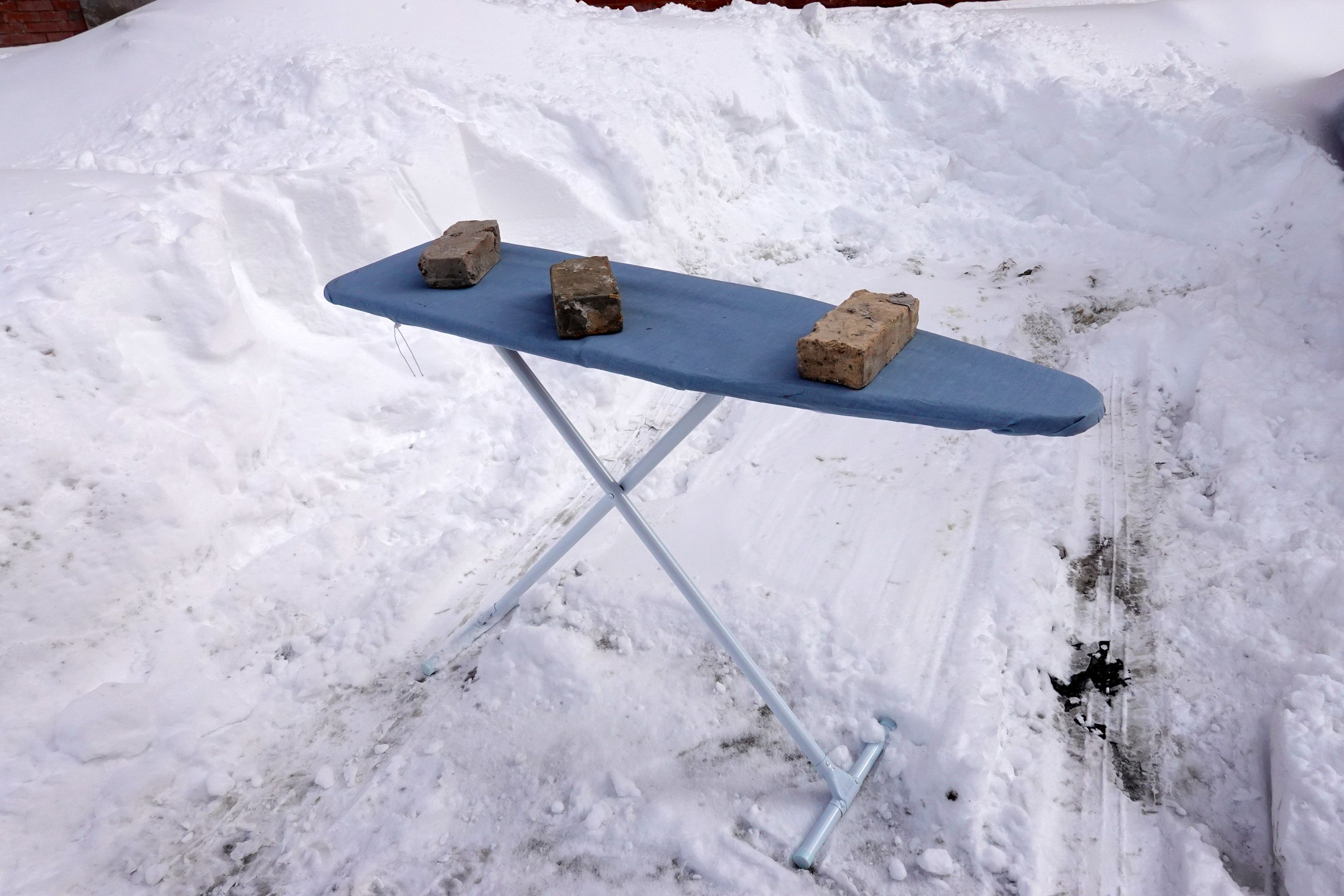 ironing board in the snow 