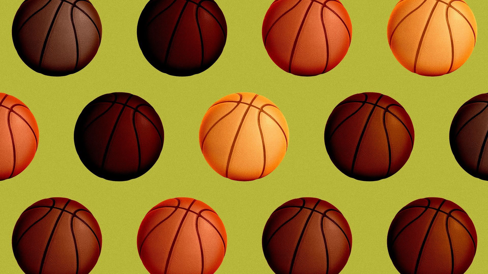 Illustration of basketballs in different shades. 
