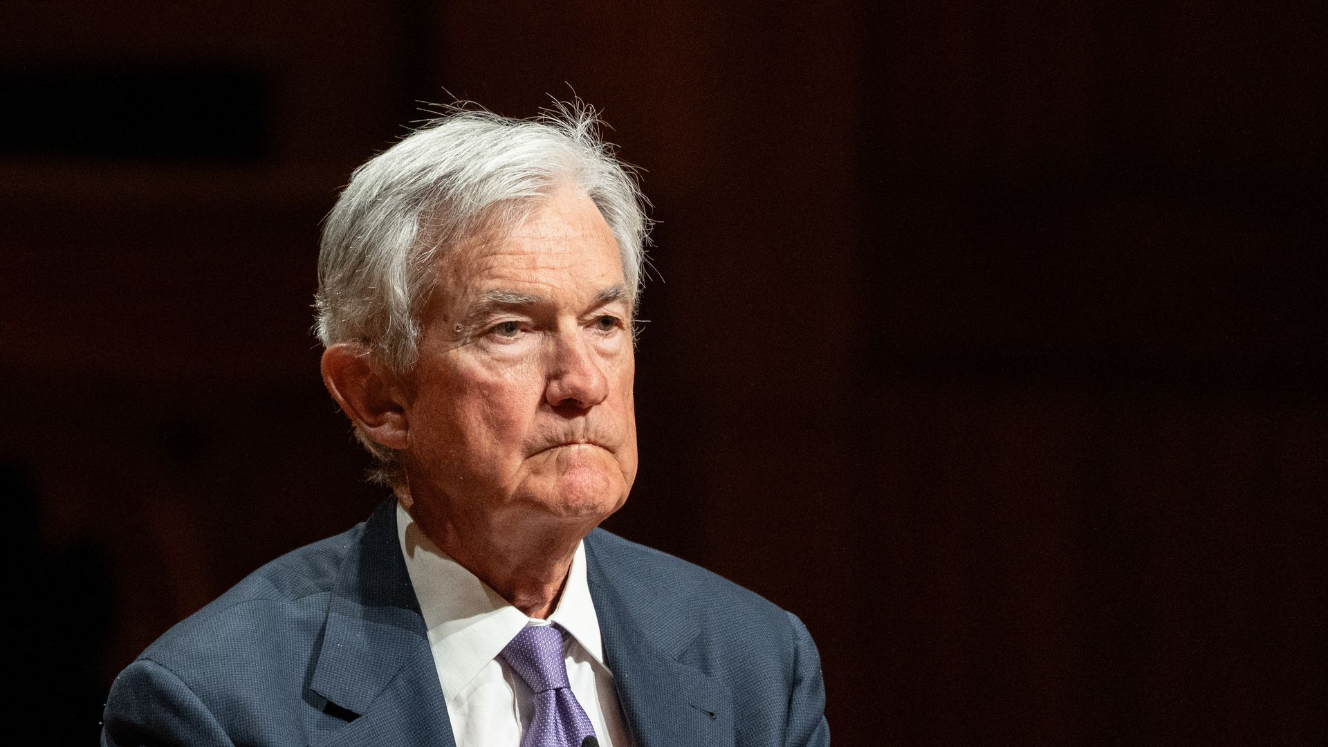 Federal Reserve Chair Jerome Powell speaking during a moderated conversation at Harvard University in Cambridge, Massachusetts.