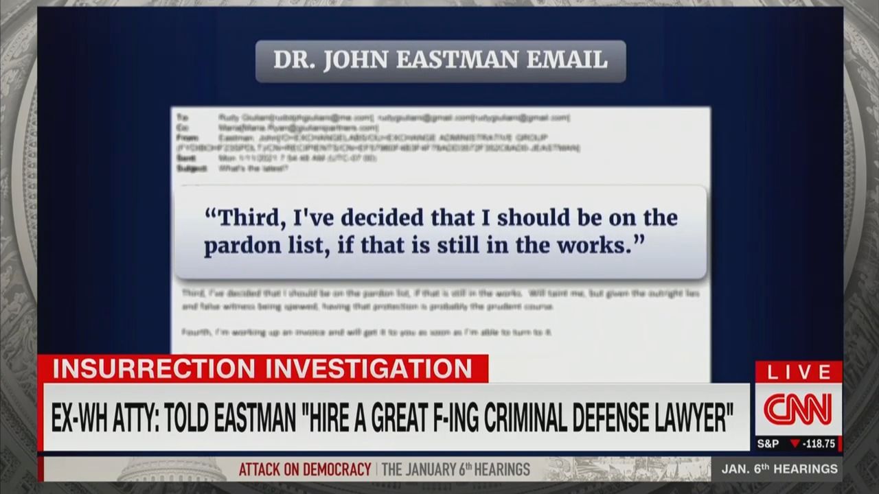 Screenshot of John Eastman email asking for pardon