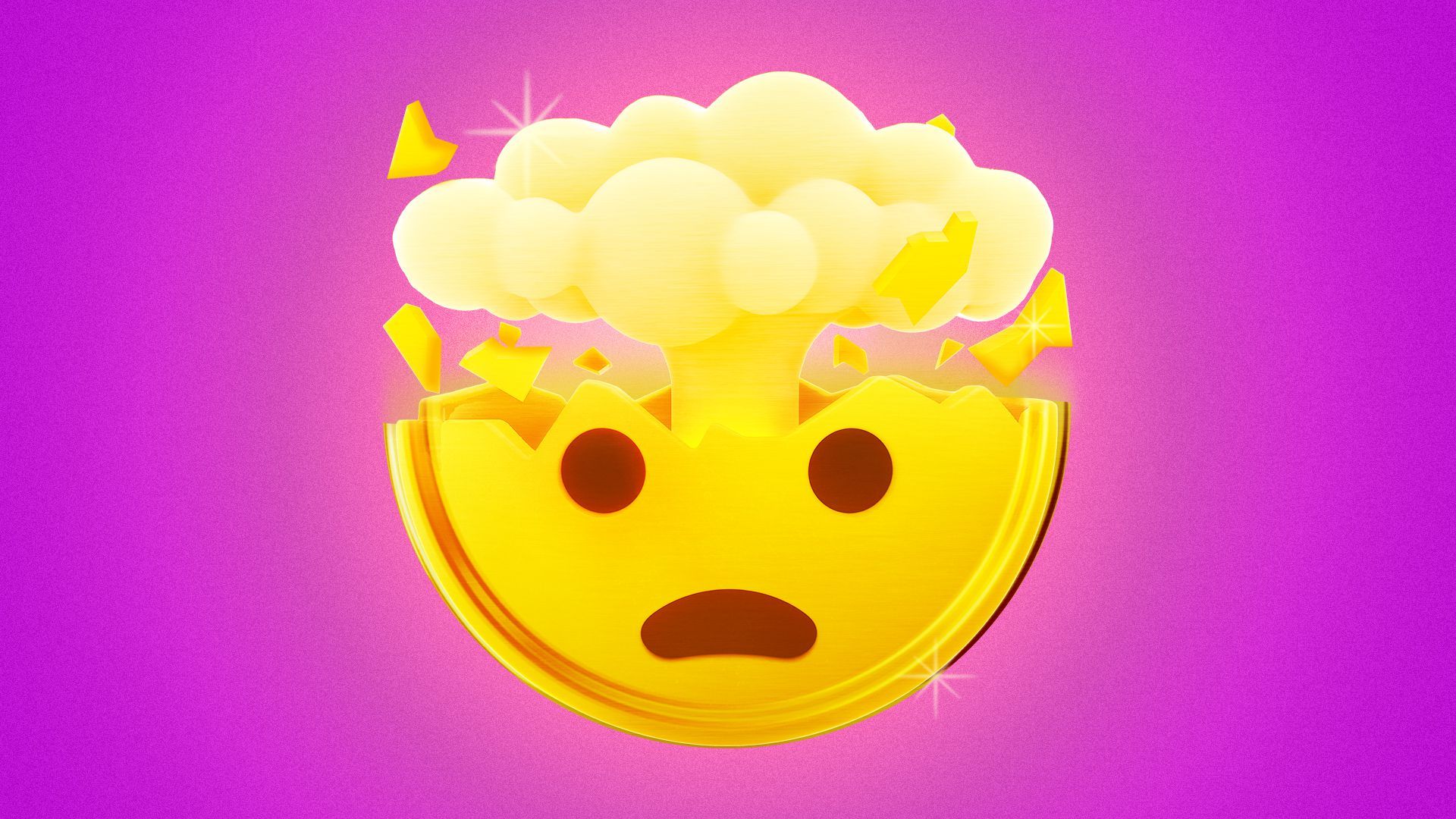 Illustration of the "mind blown" emoji as an exploding coin.