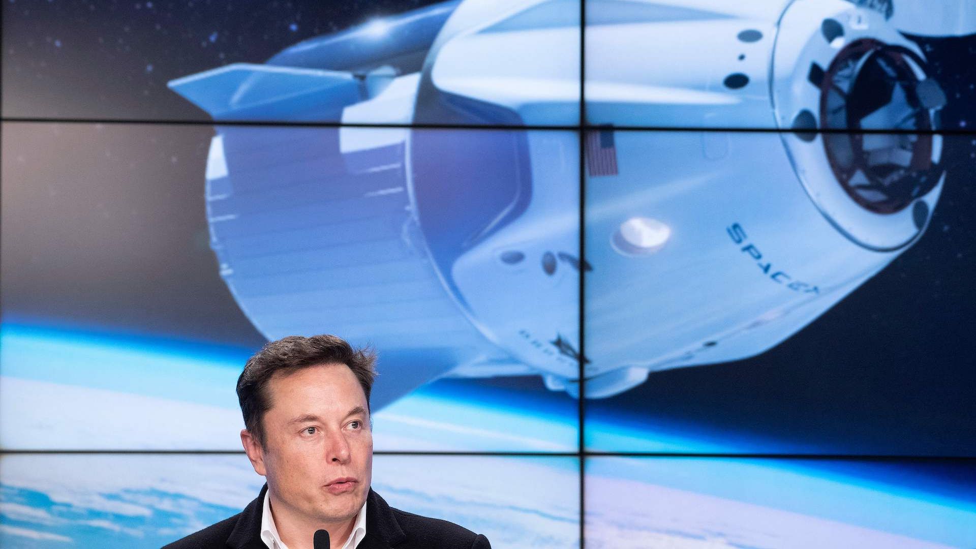 SpaceX CEO Elon Musk holds a press conference about his company's Crew Dragon spacecraft.