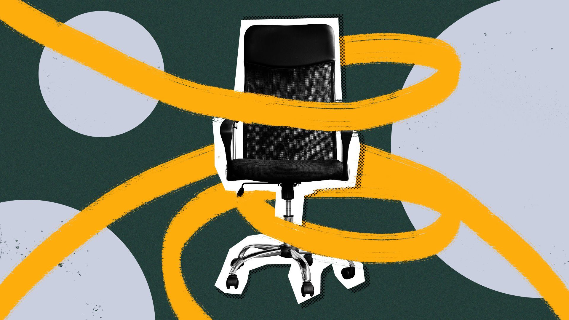 Illustrated collage of an office chair.