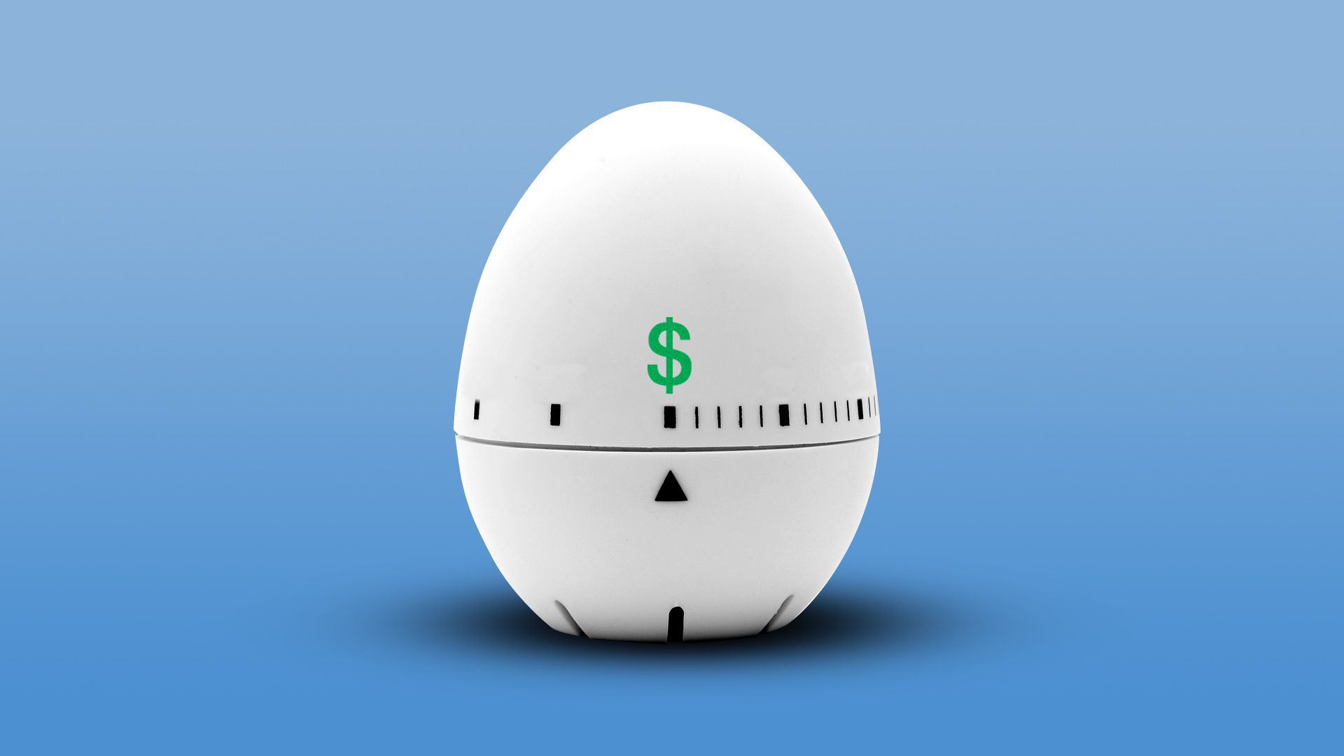Illustration of an egg timer with a dollar bill sign where the zero would be. 