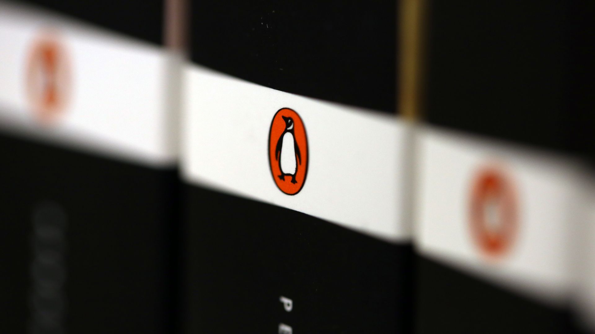 Penguin Random House’s logo on the spine of a book.