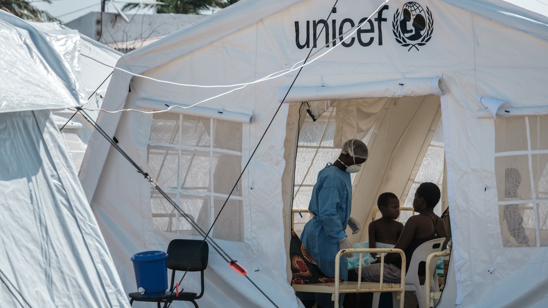 Children in a medical treatment tent in Beira, Mozambique.