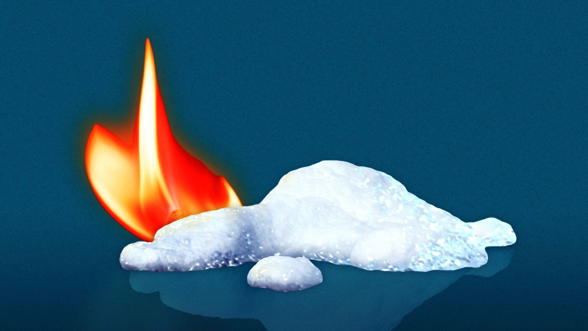 Illustration of pile of melting snow next to a flame
