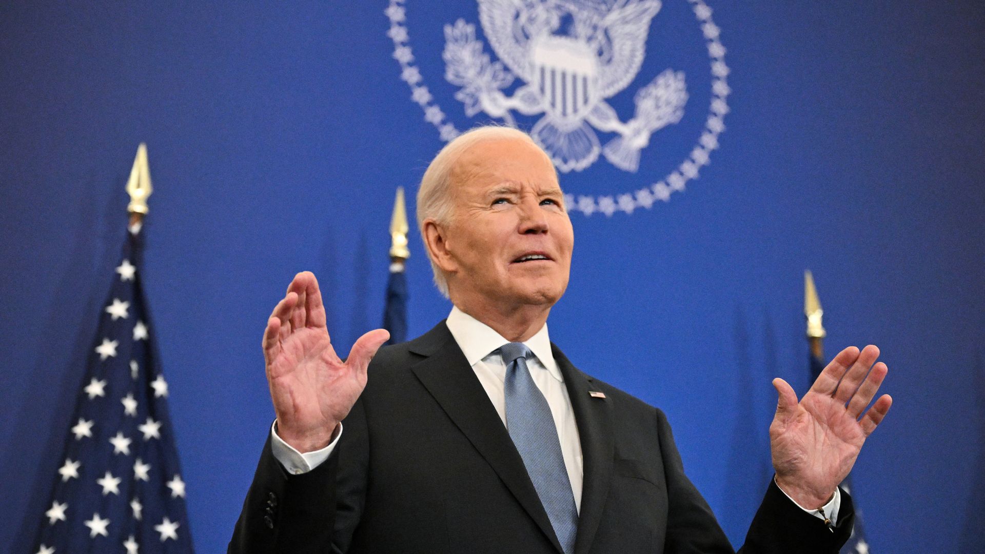 Joe Biden arrives to speak at the State Department in Washington, DC, on January 13