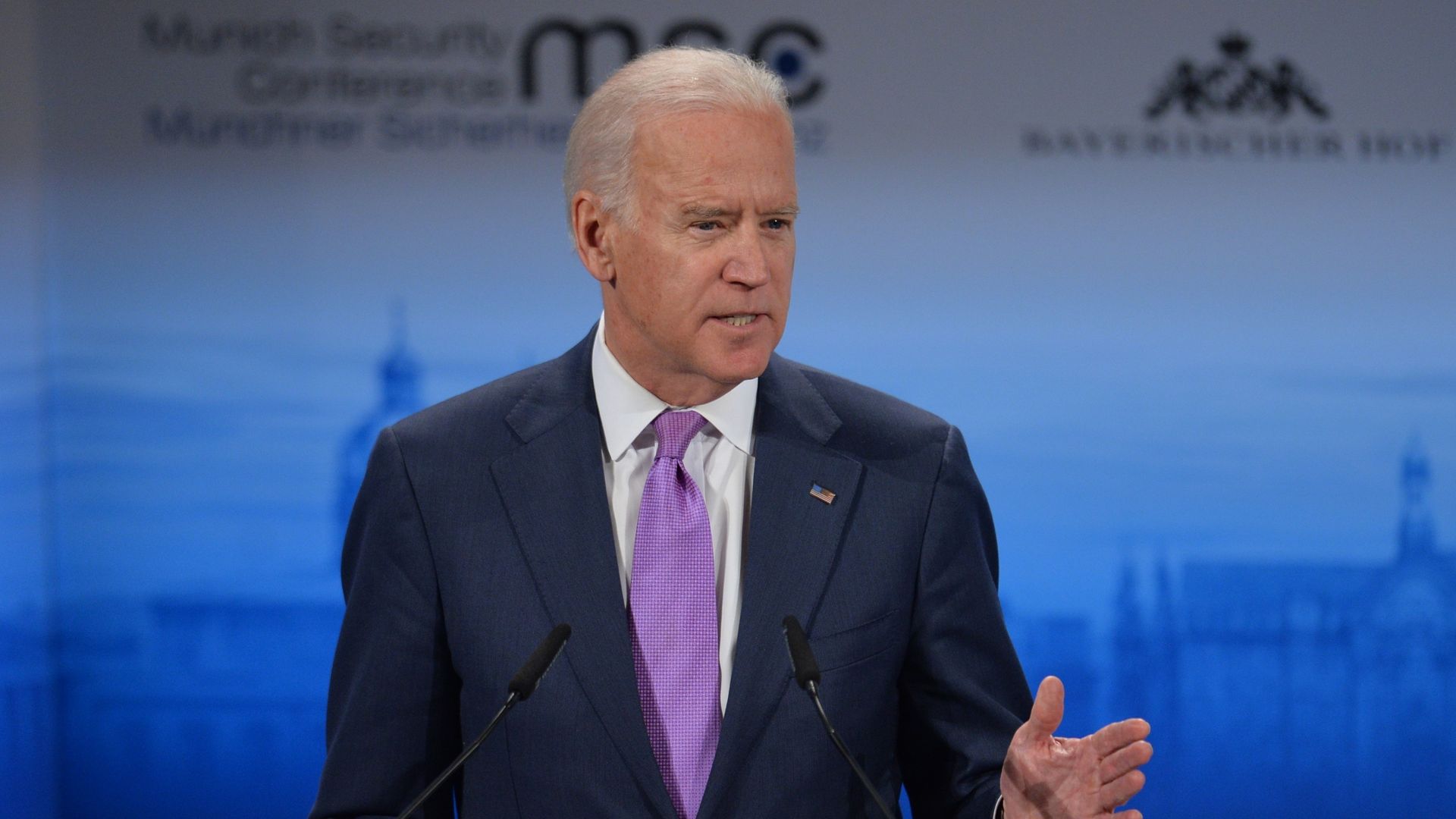 Joe Biden is seen addressing the Munich Security Conference in 2015.