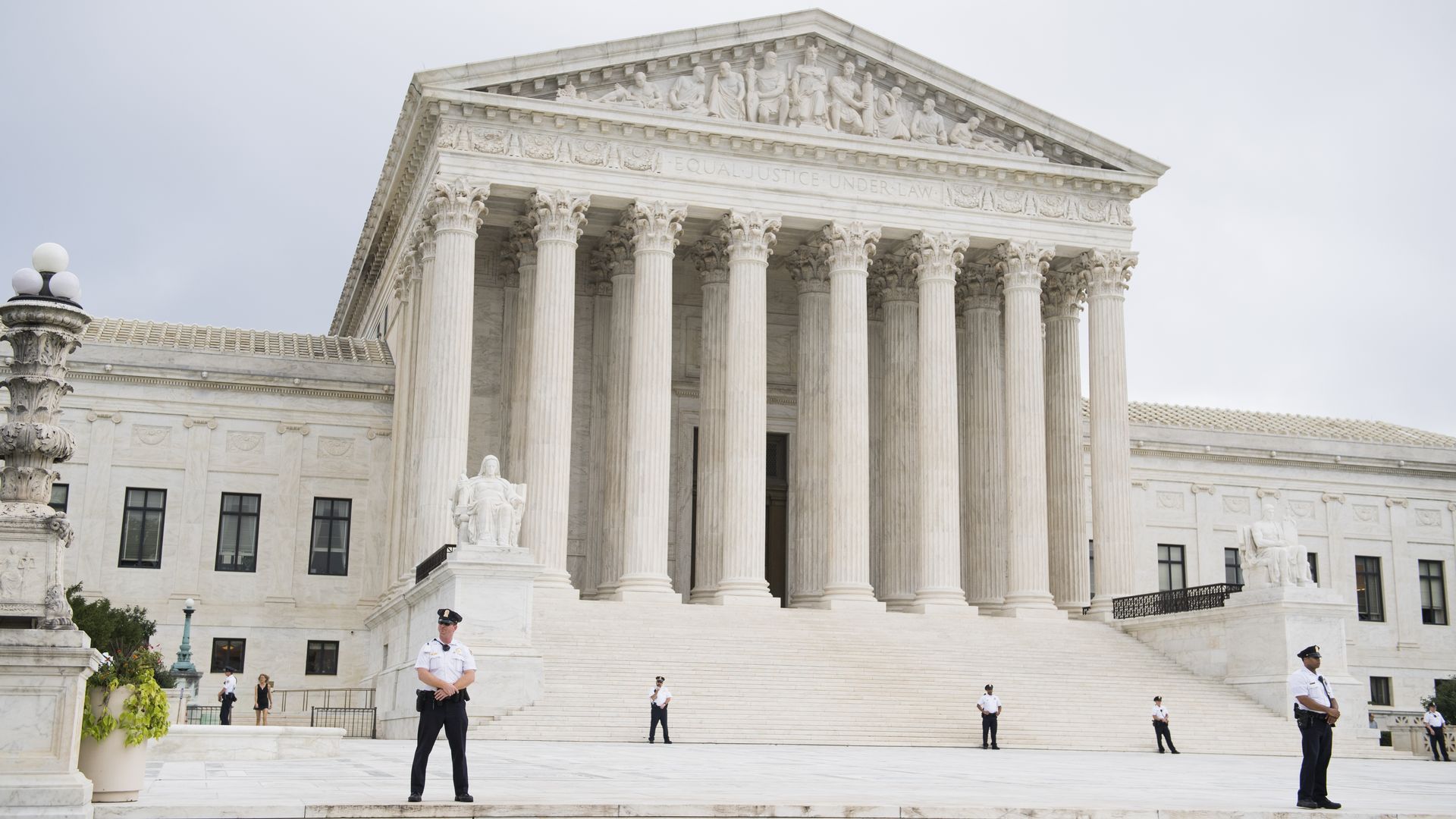 The Supreme Court building covered in snow