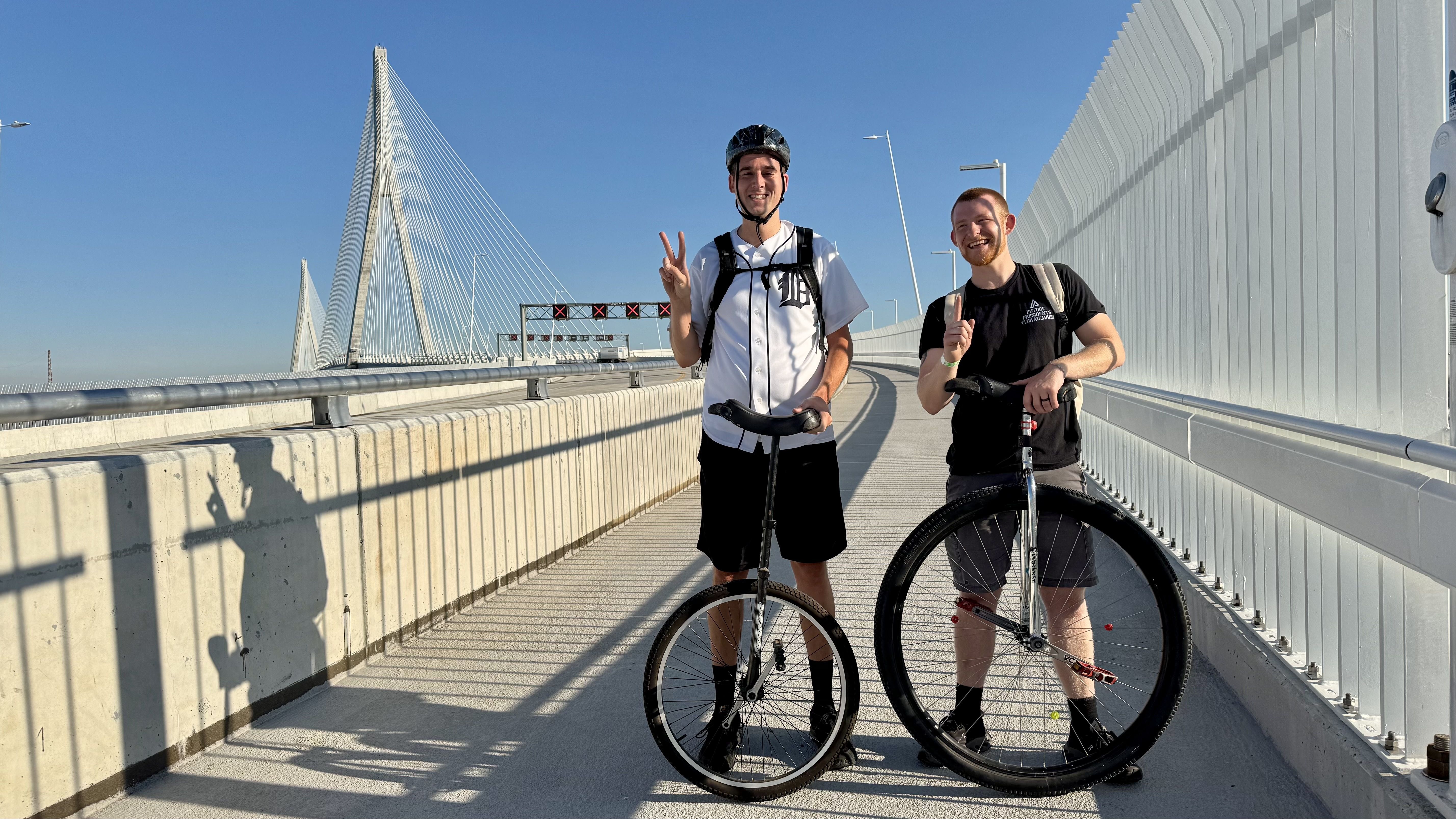 Two people pose