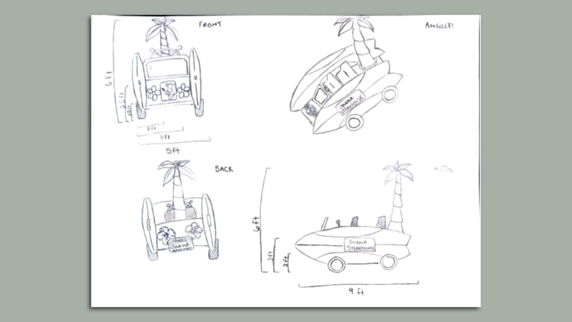 A drawing of a soapbox design.