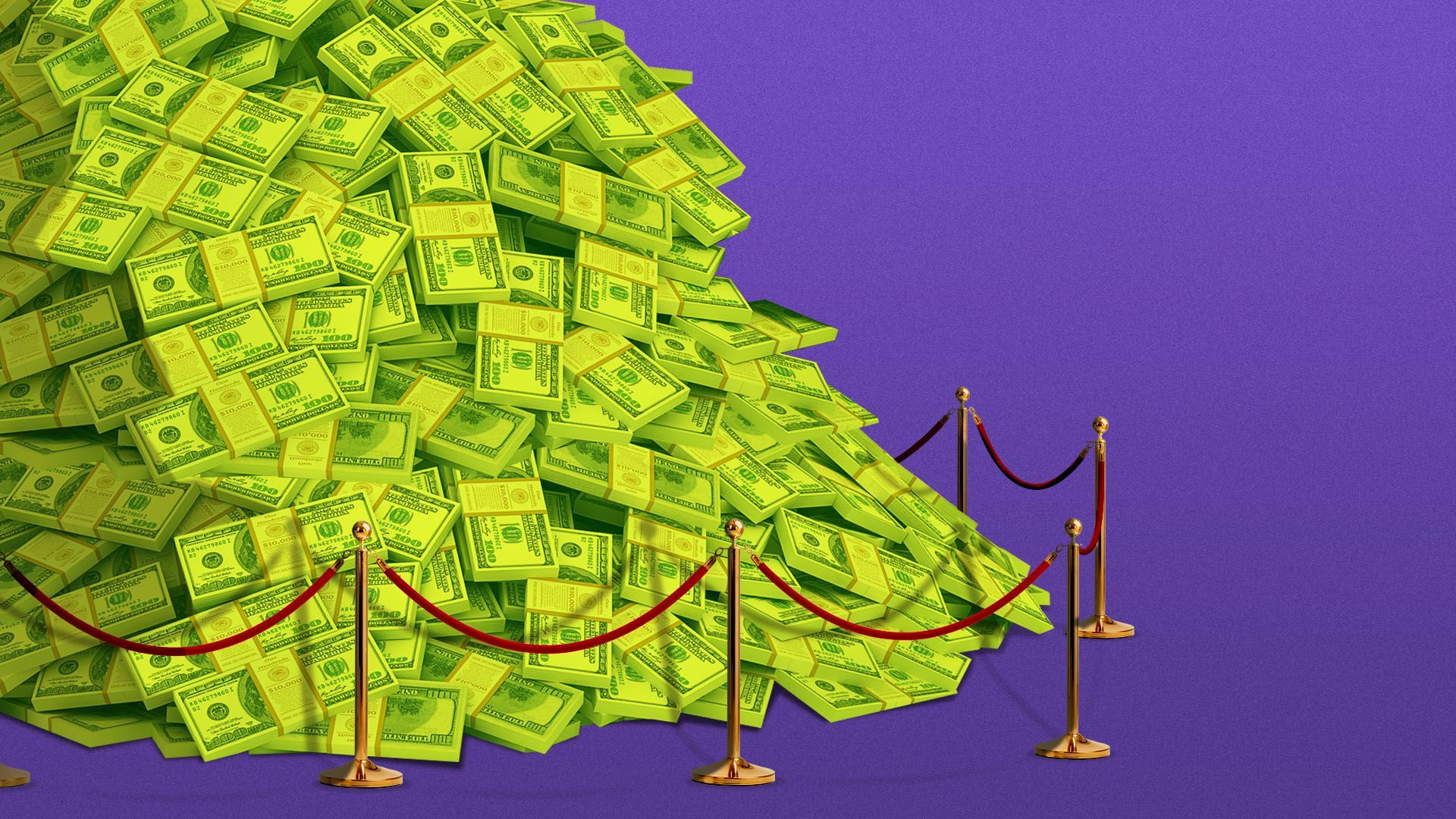 Illustration of a pile of money surrounded by a red velvet rope