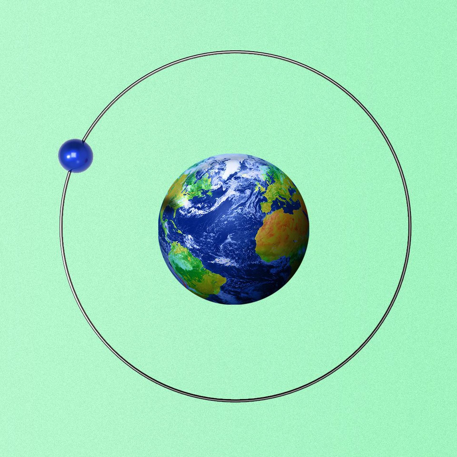 Illustration of the Earth as the center of a hydrogen atom. 