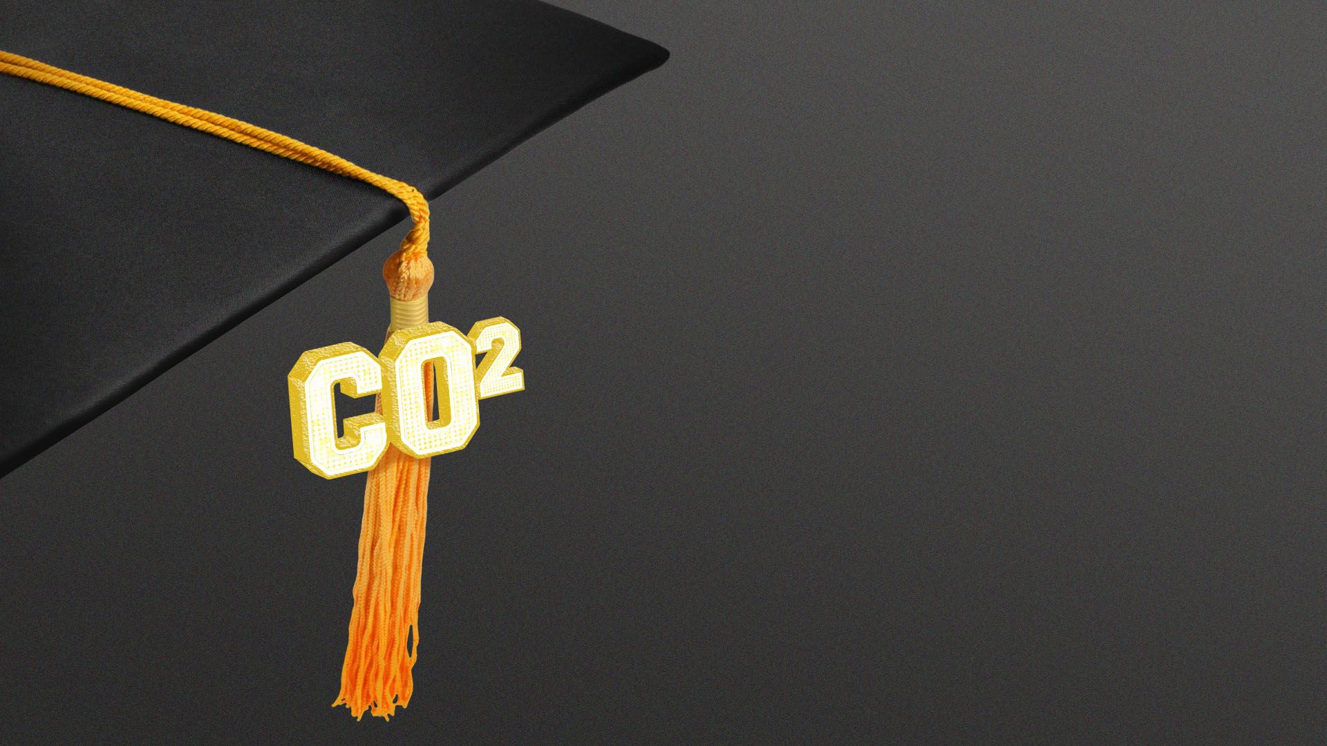 Illustration of a graduation cap tassel with CO2 on it