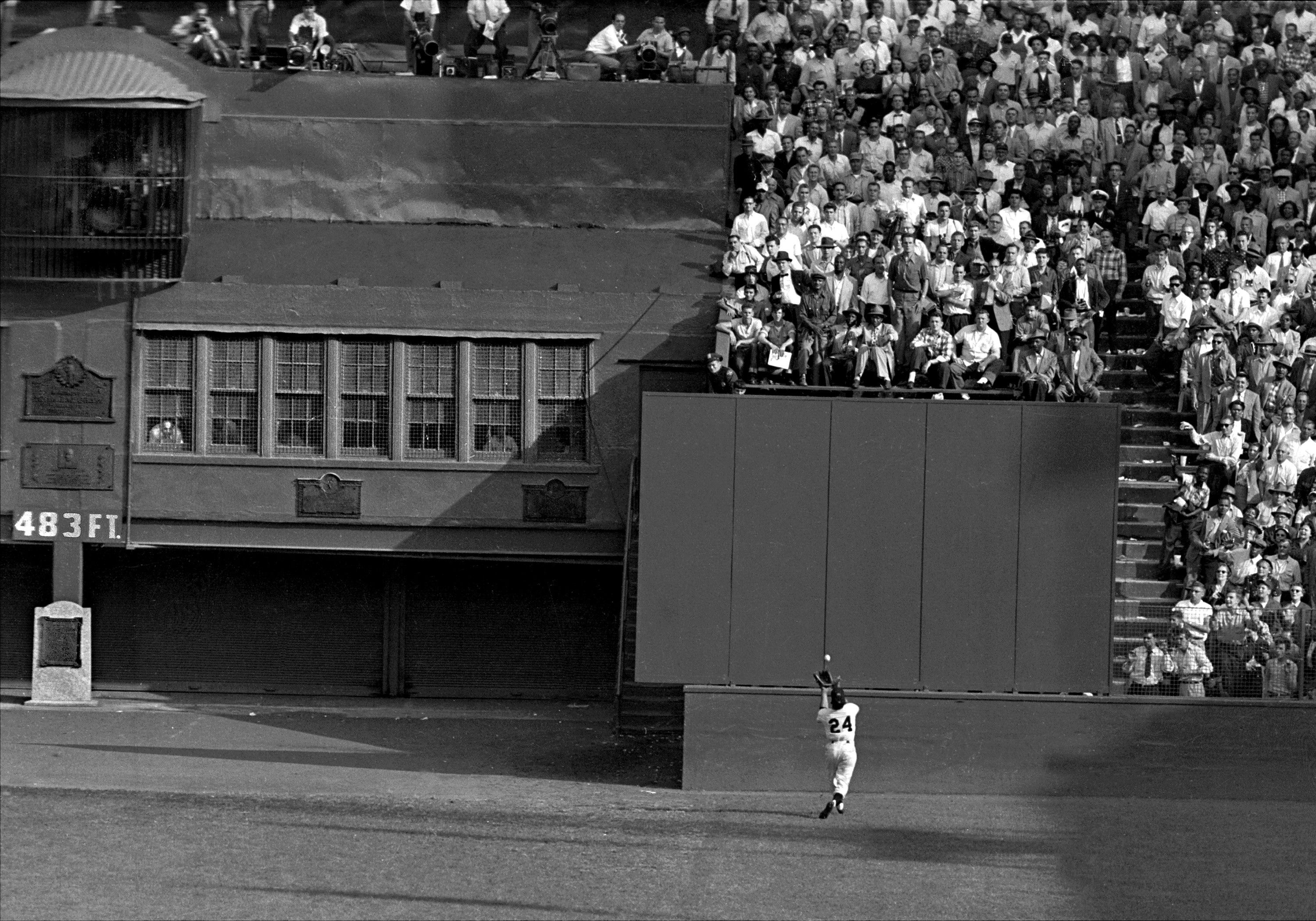 Willie Mays' famous eighth inning catch in Game 1 of the 1954 World Series at the Polo Grounds in New York.